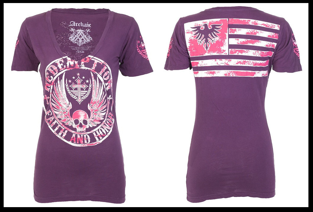 ARCHAIC by AFFLICTION Purple KILLER REBEL Sinful Womens Short Sleeve T-shirt NWT