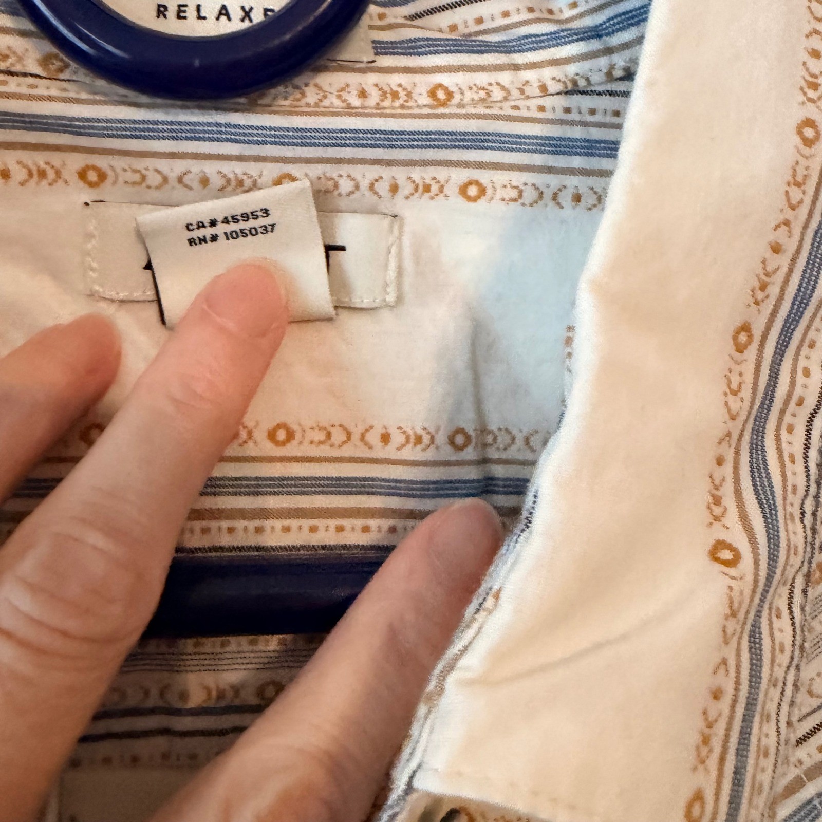 Ariat Billie Jean Western Button Down Shirt Relaxed Fit Cream Mustard Blue XL