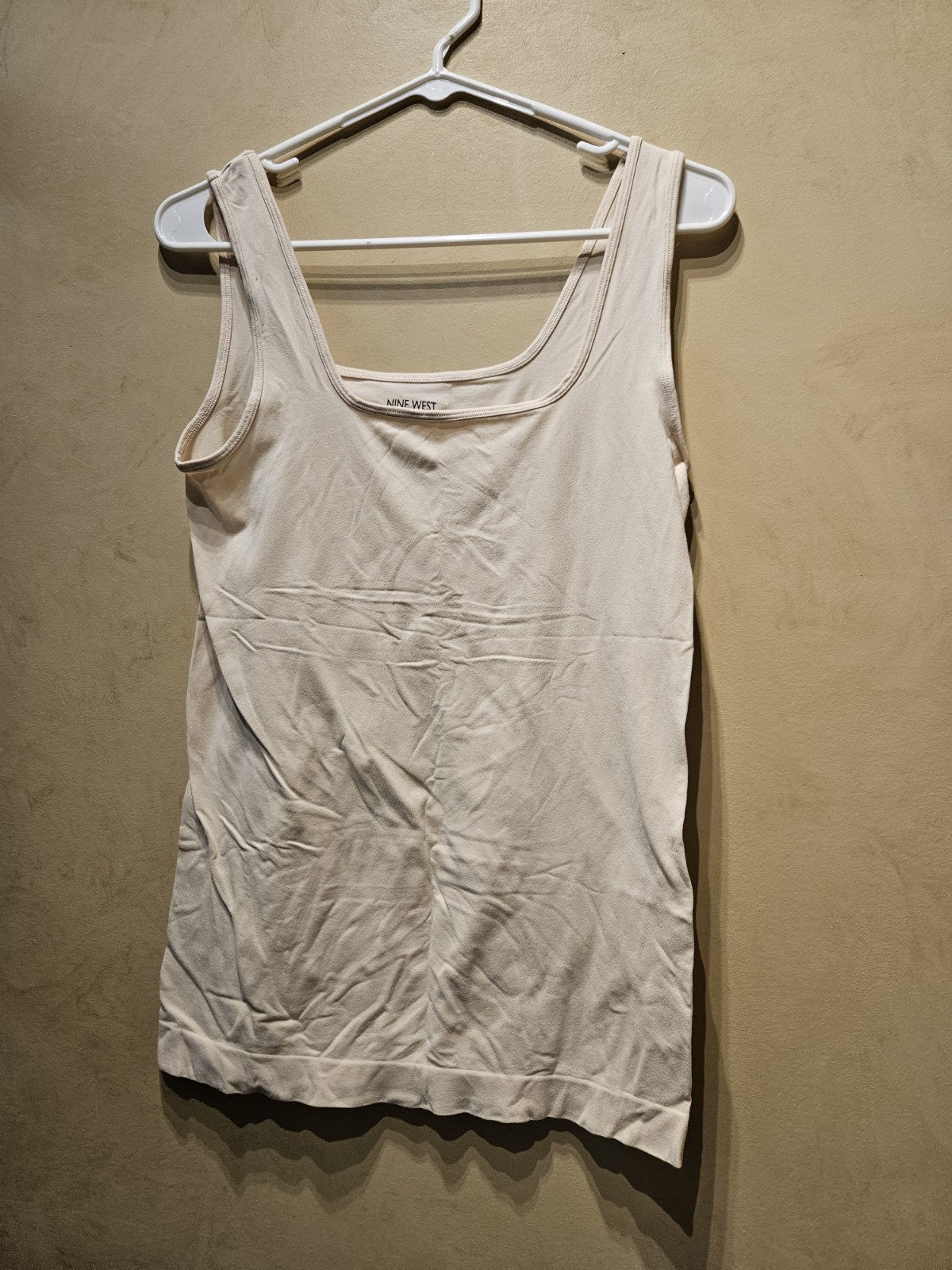T112) Nine West Beige Knit Round Neck Stretch Tank Top Women’s Size L/XL