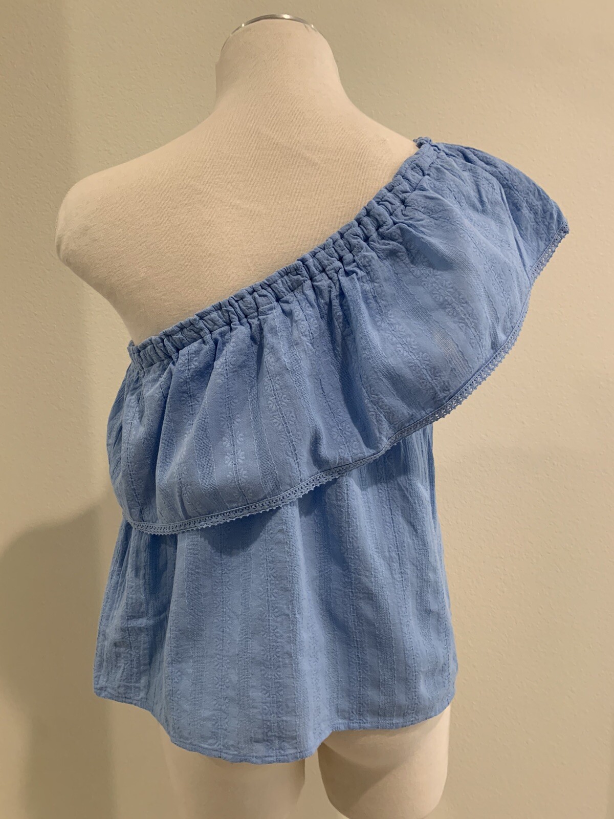 Bloomingdales BELTAINE BLUE One Shoulder Ruffle Top XS