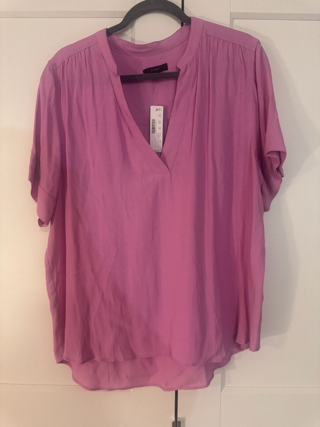 J.Crew Drapey-Band V-Neck Popover Blouse in Petunia Pink