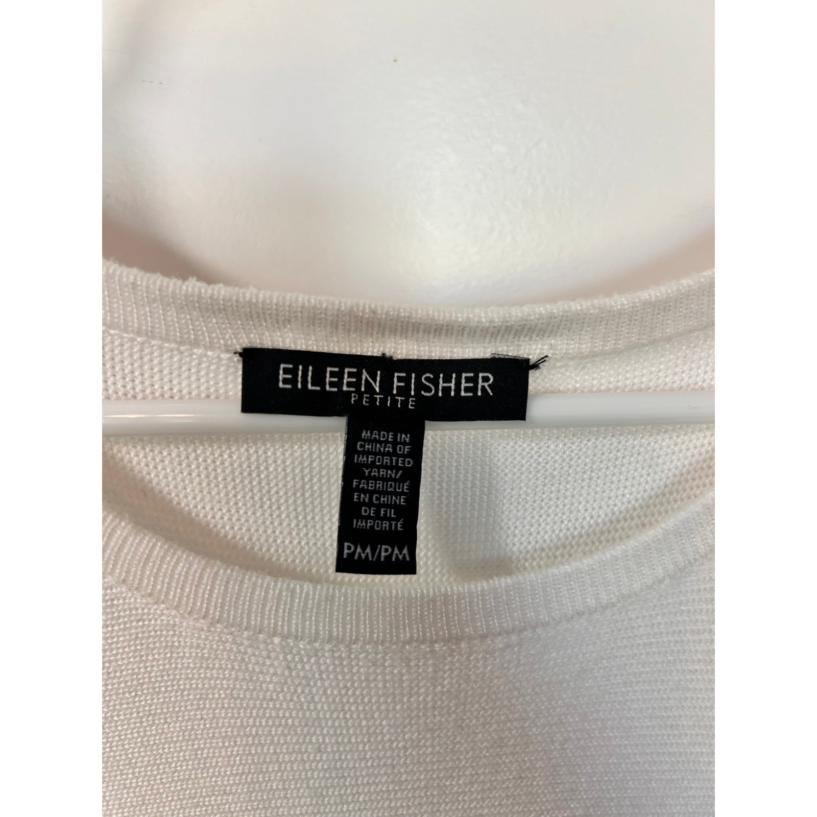 Eileen Fisher Step Hem High Low Drop Shoulder Knit Long Tunic Tee Top White PM