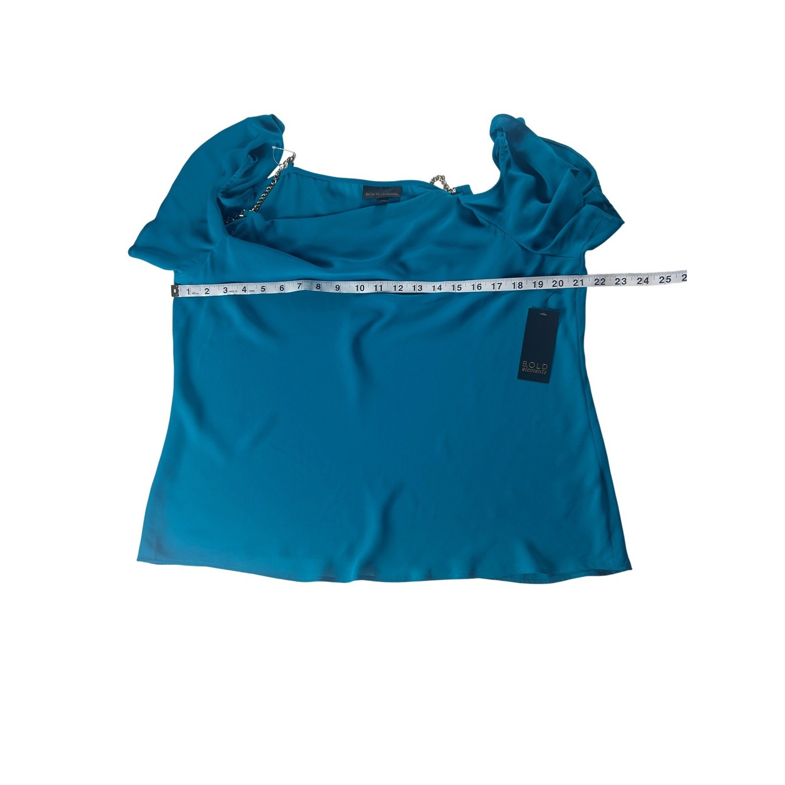 Bold Elements Cold Shoulder Cowl Neck Top Polynesian Blue Chain Strap XL NWT