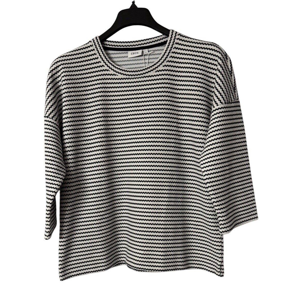 NWT Cecil Womens 3/4 Sleeve Artikel White Black Striped Top Blouse Shirt Large