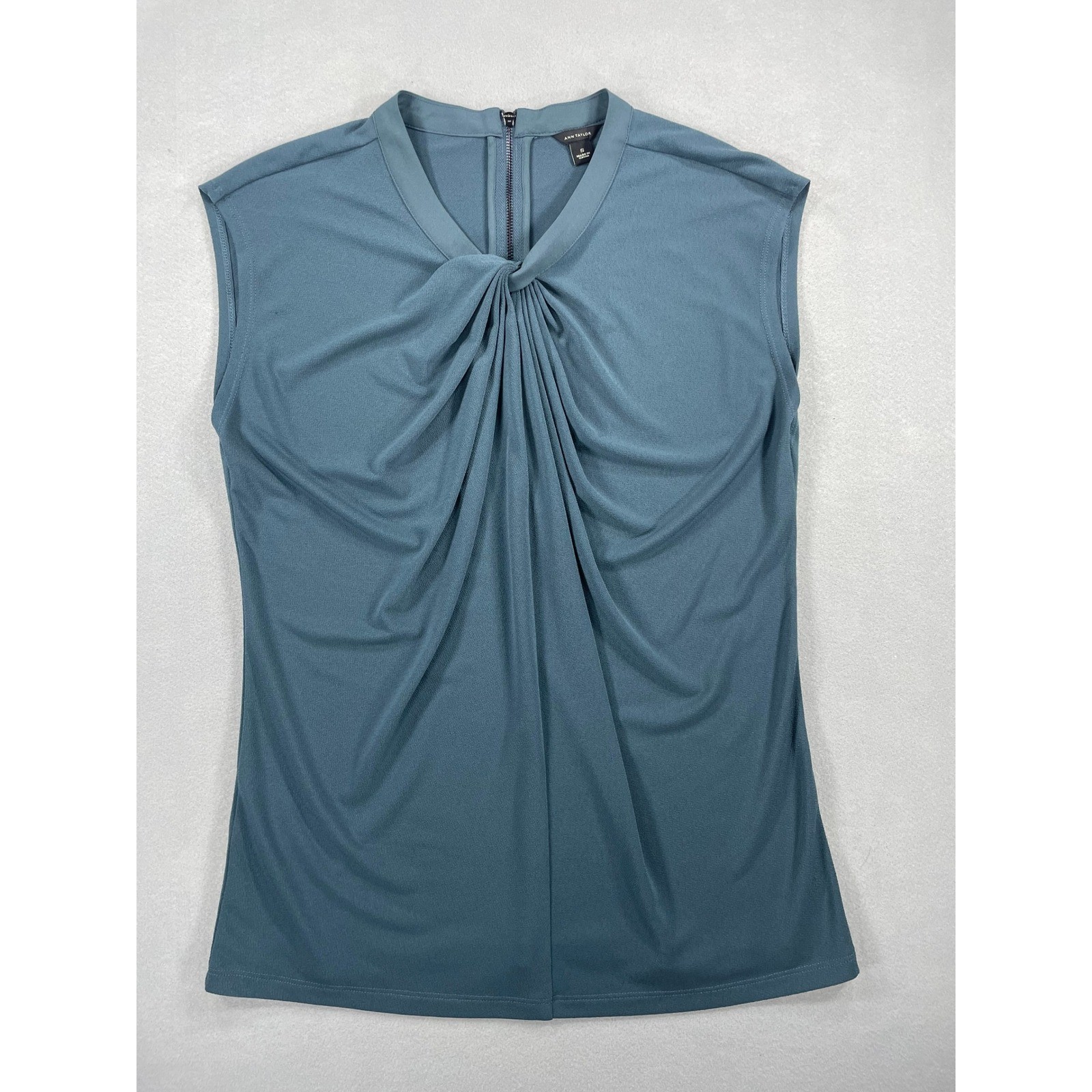 Ann Taylor Womens Small Teal Blue Twist Front Sleeveless Blouse Drape Neck Top