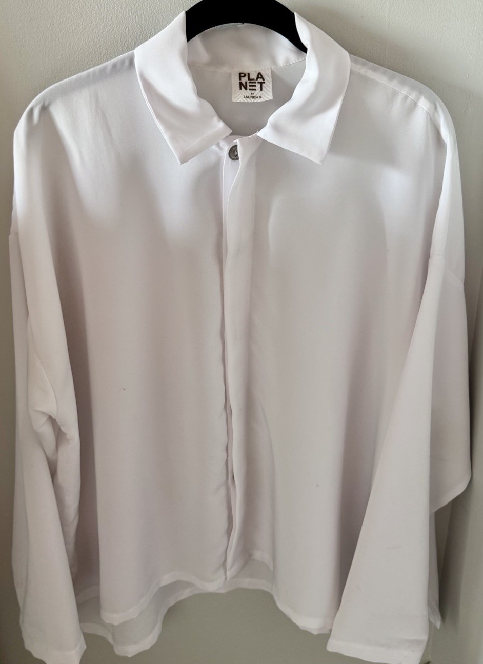 Planet by Lauren G Oversized White Hidden Placket Shirt