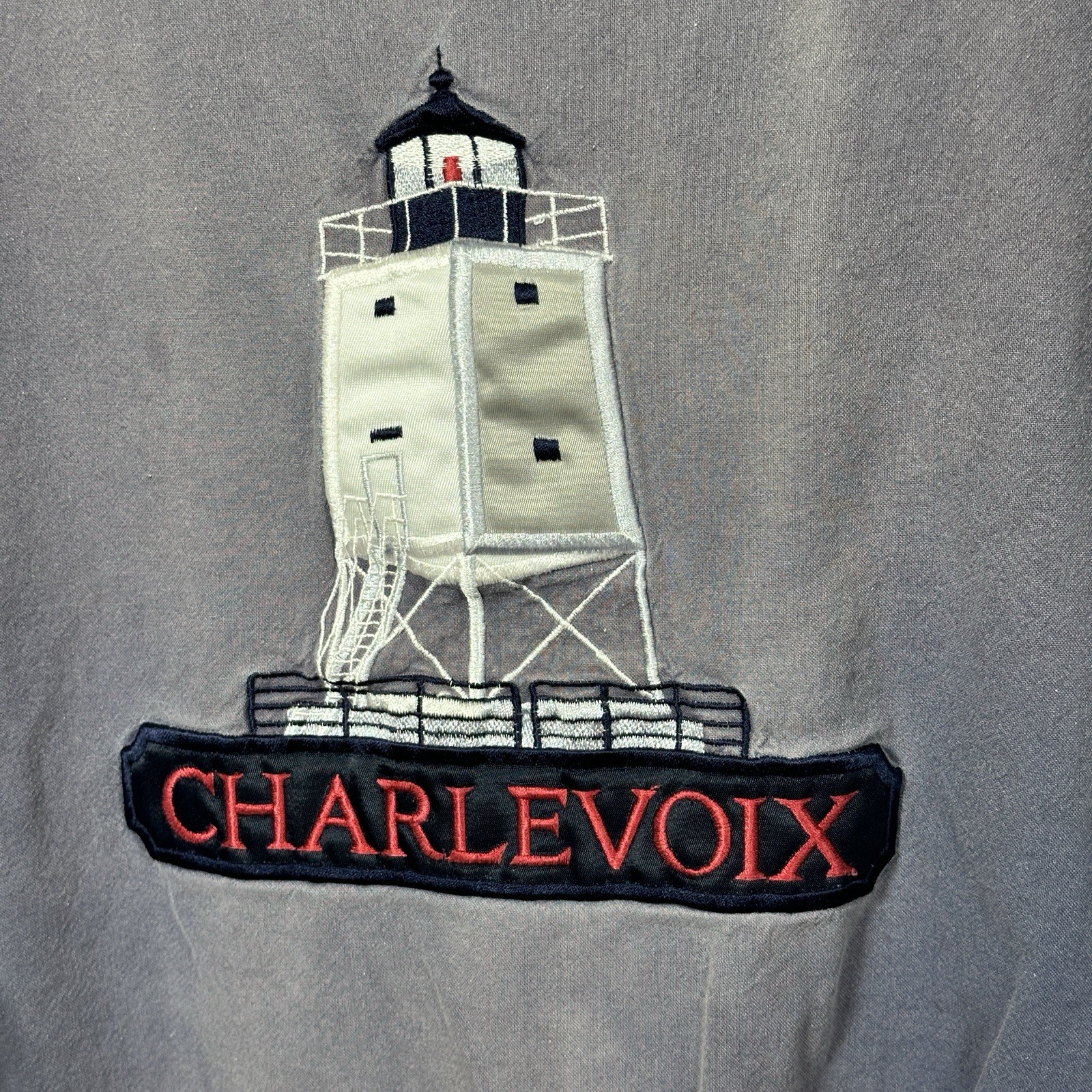 Vintage Distressed Charlevoix Long Sleeve Shirt Top Lighthouse Faded Medium USA