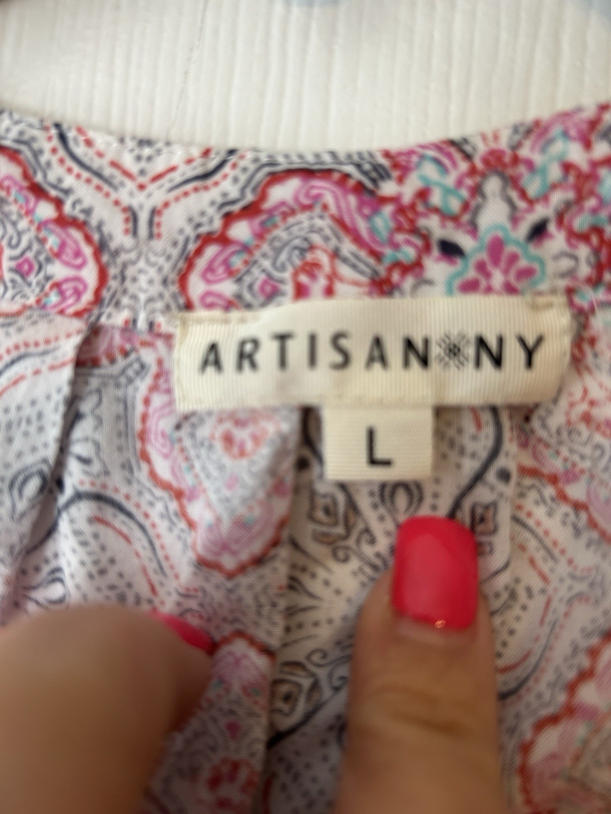 Artisan NY Pink/White/Gray Paisley Round Neck Sleeveless Pullover Blouse L