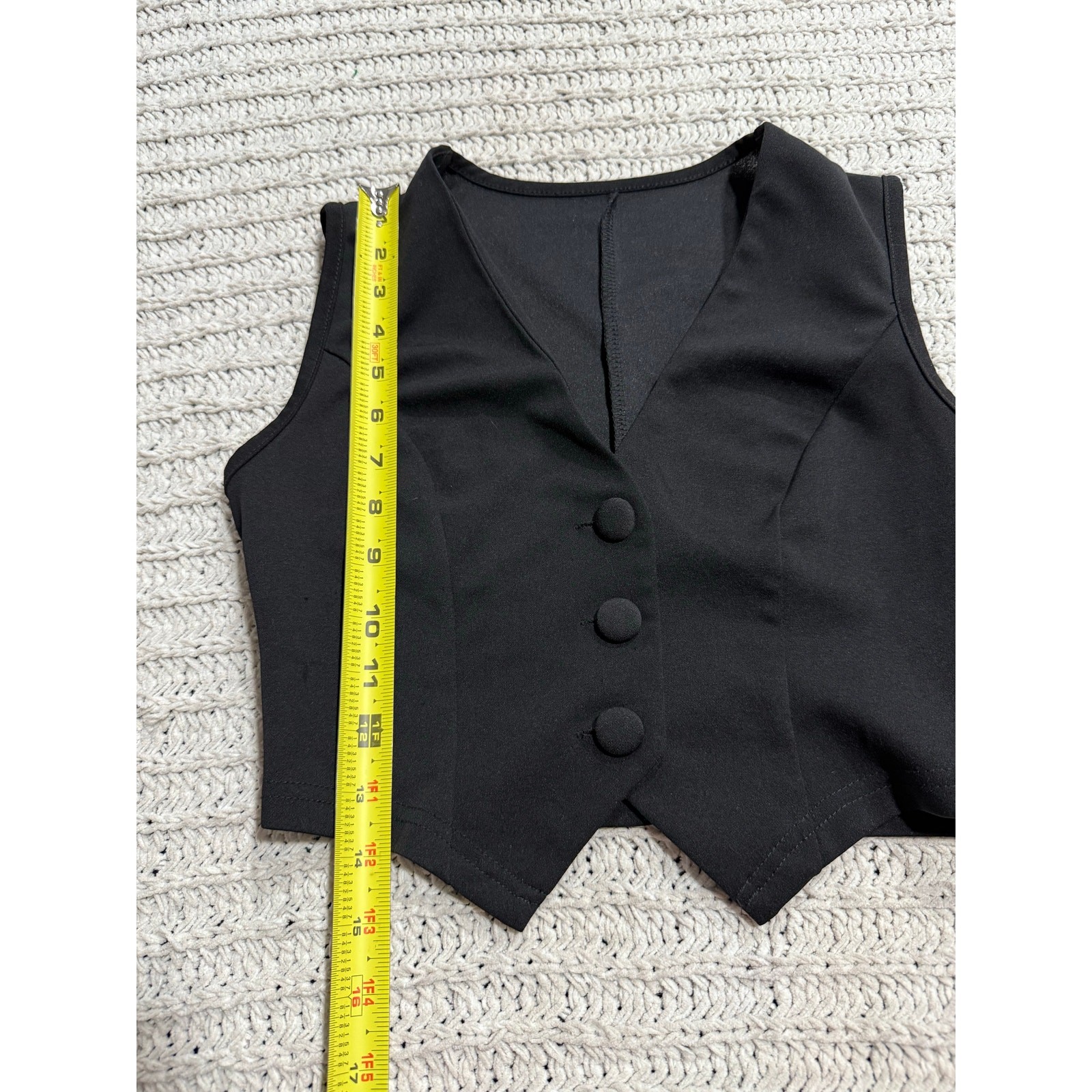 Shein Vest Crop Retro Academia Minimalist 3 Button Womens XS US 2 Black Stretch