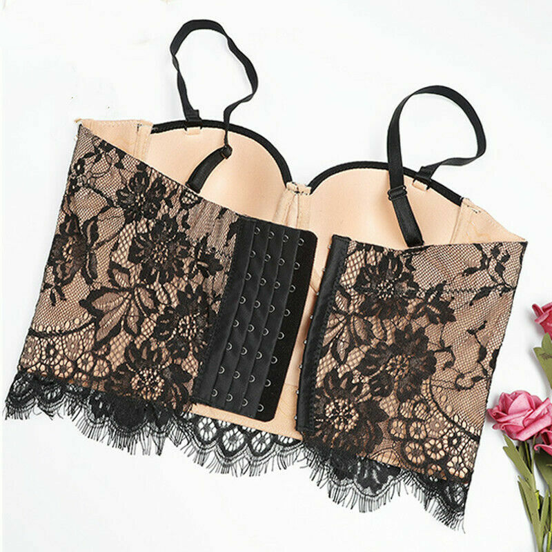 Lady Floral Lace Tank Bustier Bra Bralette Corset Crop Top Spaghetti Straps Sexy