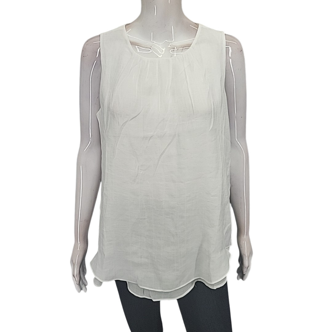 Cristina B Womens Top Small Size White Sleeveless Viscose Polyester Blouse Top