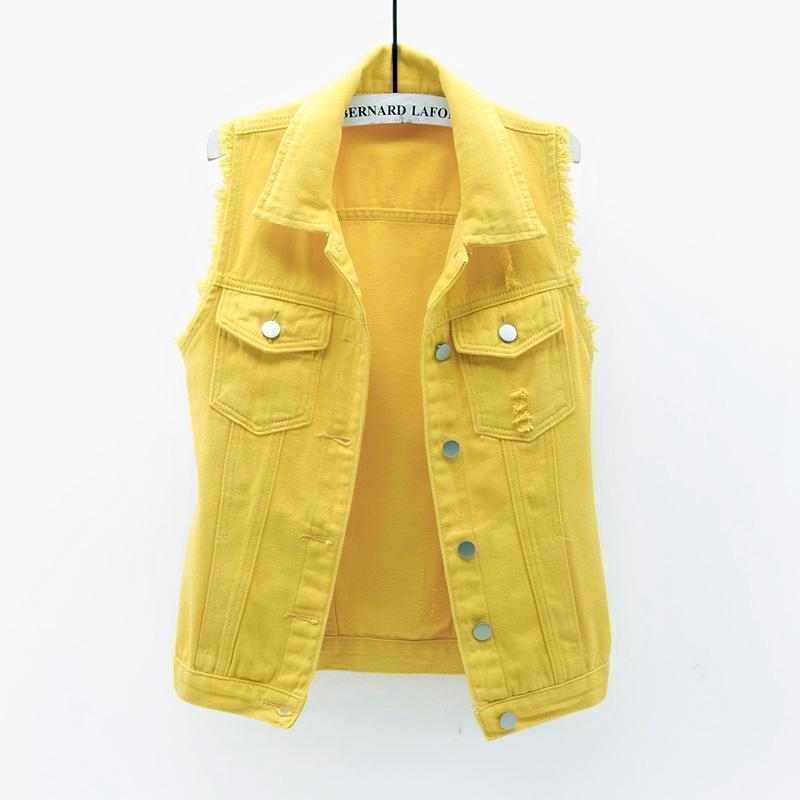 2026 Summer Sleeveless Short Jean Coat Women Vest Casual Turn-down Collar Pocket