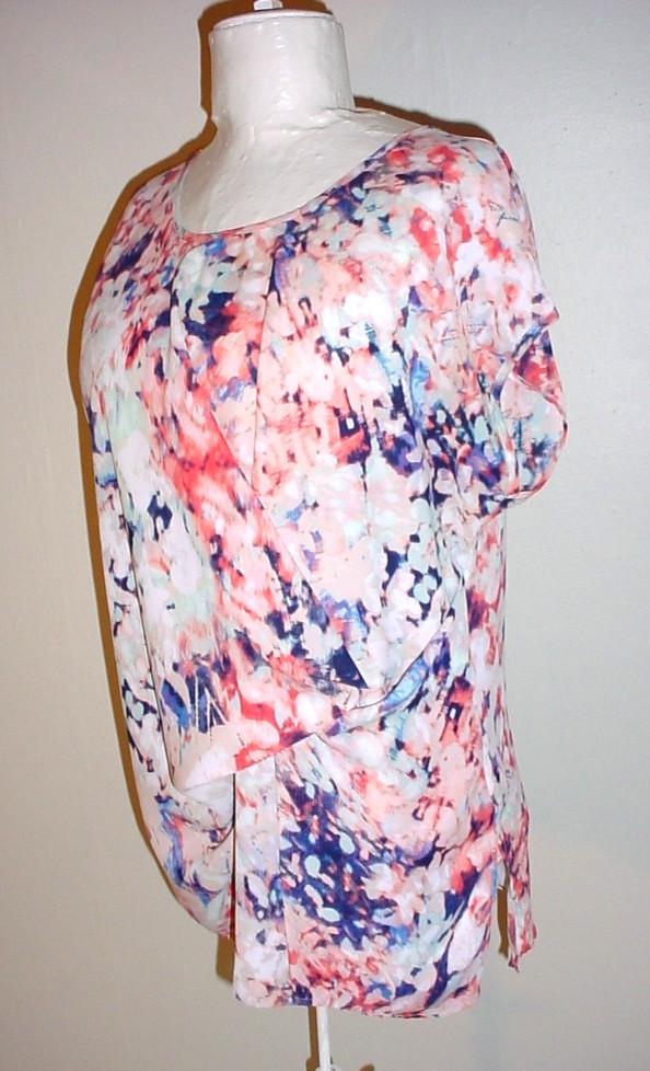 a.n.a. Blouse Top Size Large Cap Length Sleeves Chiffon Twist Detail JN81526