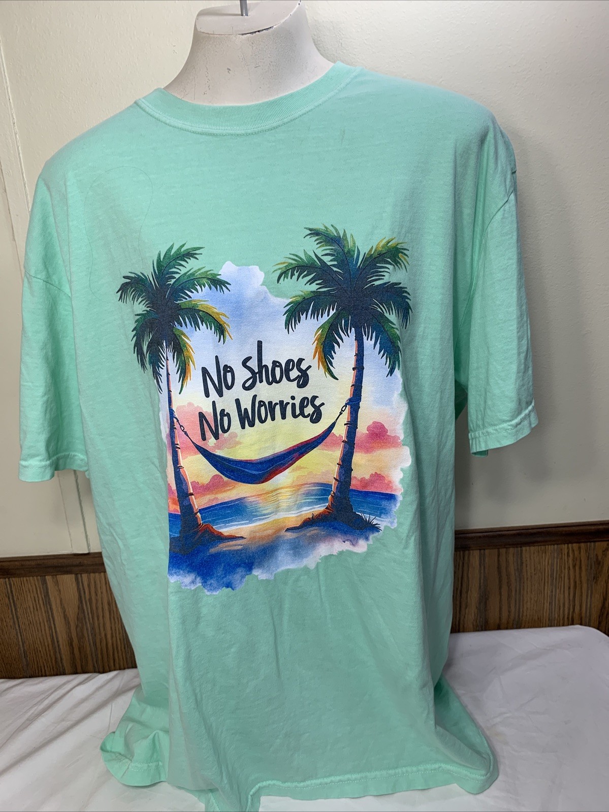 Ring Spun Oversized Cotton T Shirt Women XL No Shoes No Worries Garment Dyed