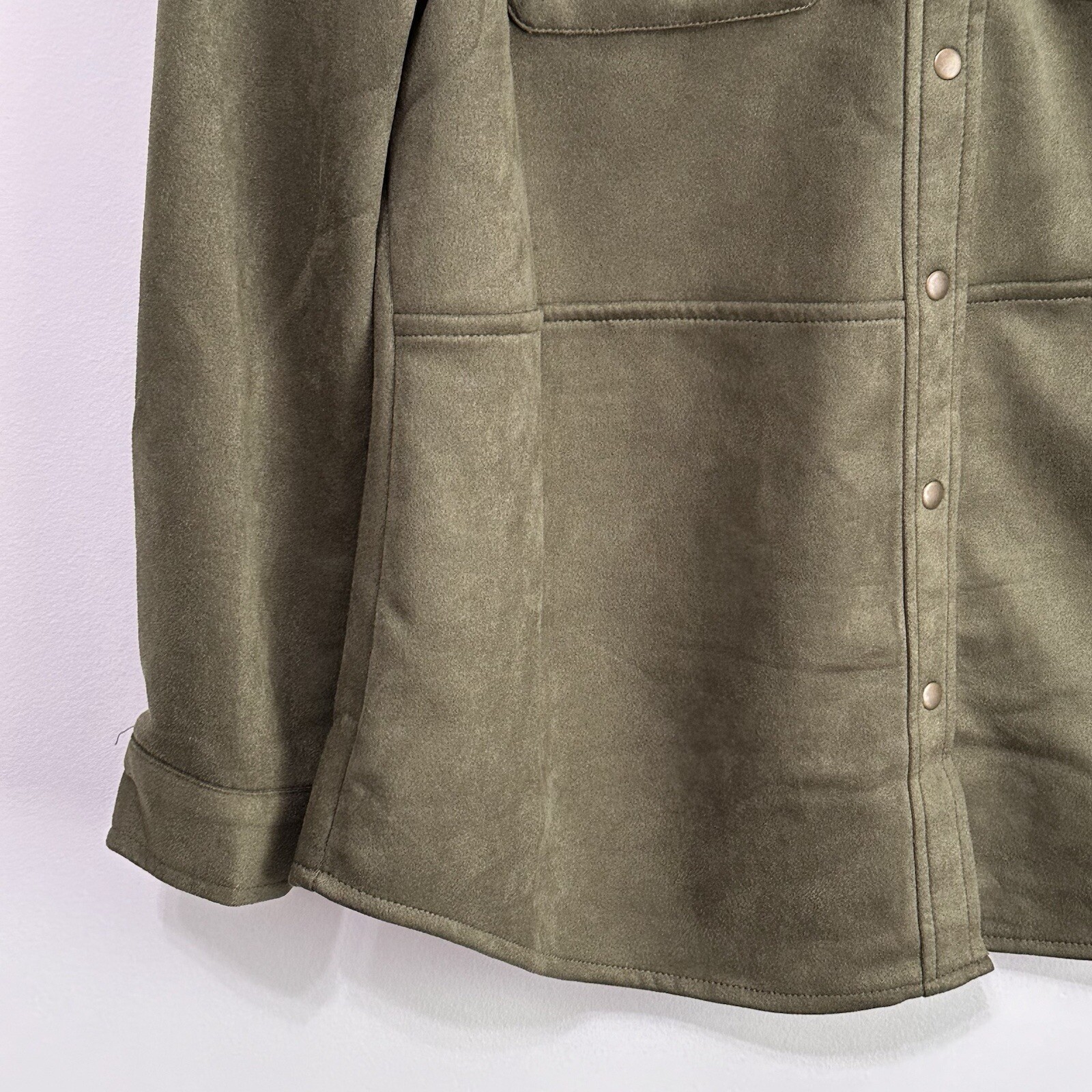 Ninety Clothing Company Snap Front Shirt Olive Small Shacket Soft Pockets NEW