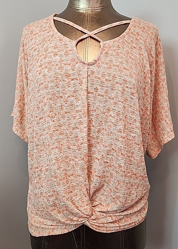 Daytrip Orange Knit Criss Cross Top Women Size L Chest 44 Twisted Knot 306-36177