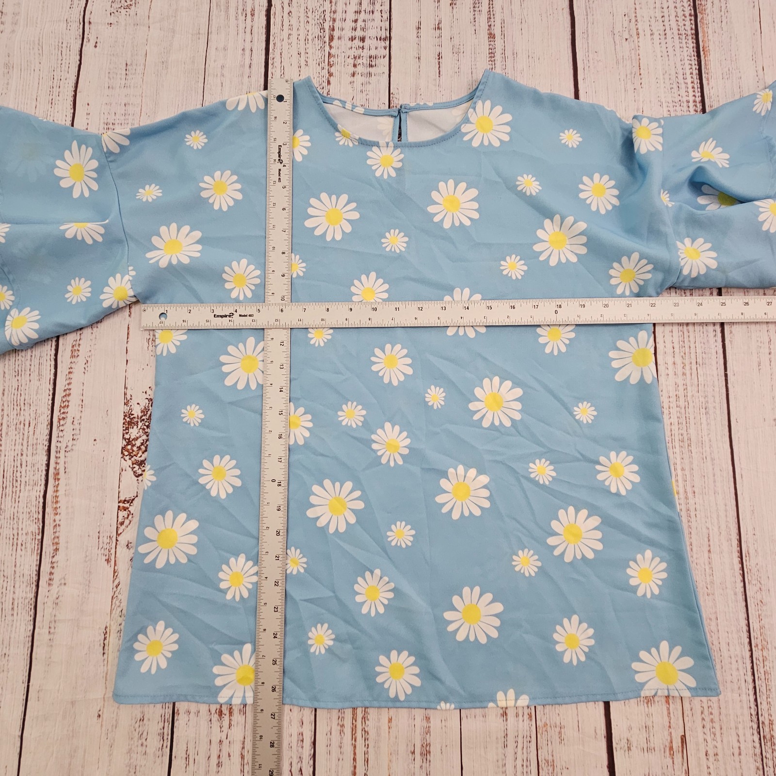 Luvamia Light Blue Daisy Print Ruffle Bell Sleeve Oversized Blouse Women’s M