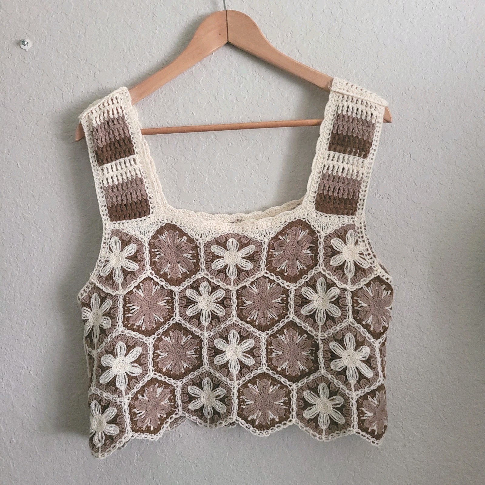 Rebellion Again Crochet Granny Square Tank Top Size Large Boho Cottagecore Y2K