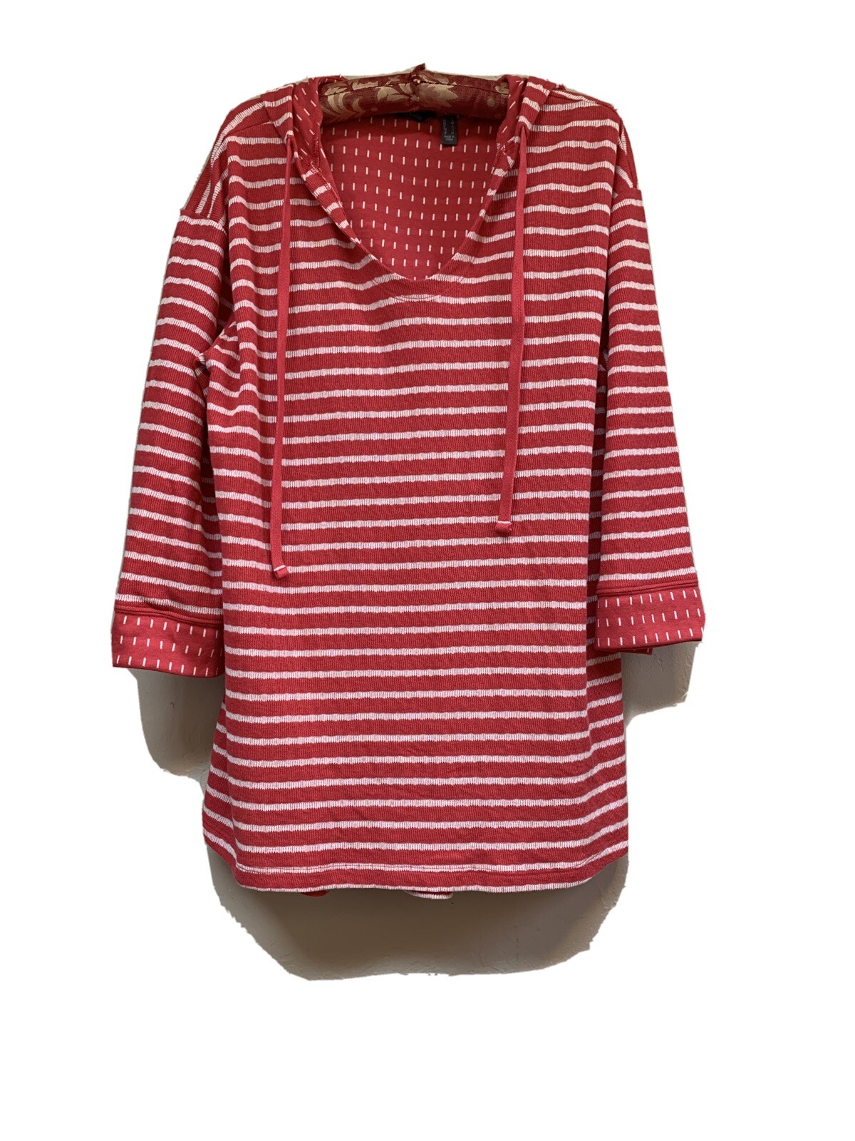 Any Body Sweatshirt Womens Medium Loungewear Red White Striped Hooded Pullover