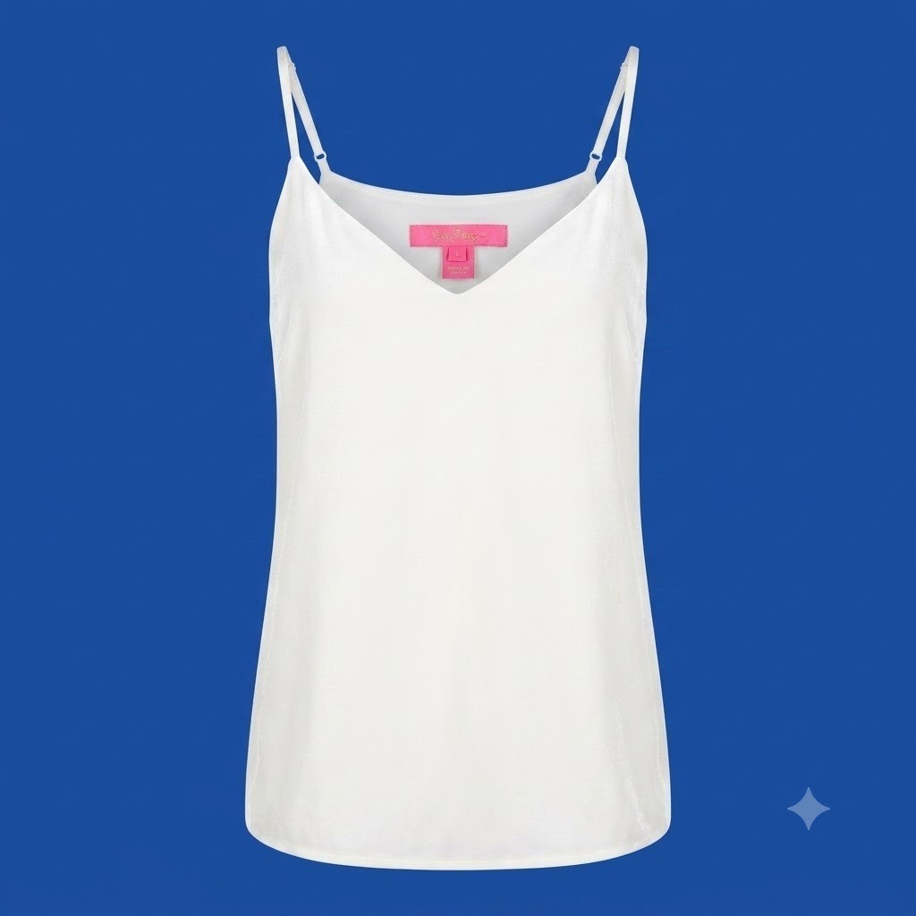 Lilly Pulitzer Womens L White Velvet V Neck Sleeveless Adjustable Strap Tank Top