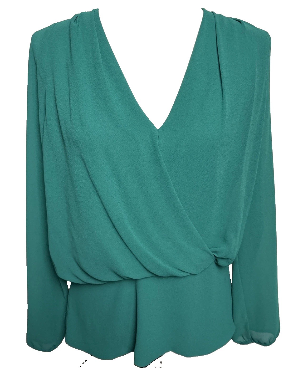 Fab’rik Top Faux Wrap Tie Back Side Zip Womens Large Green Office Attire
