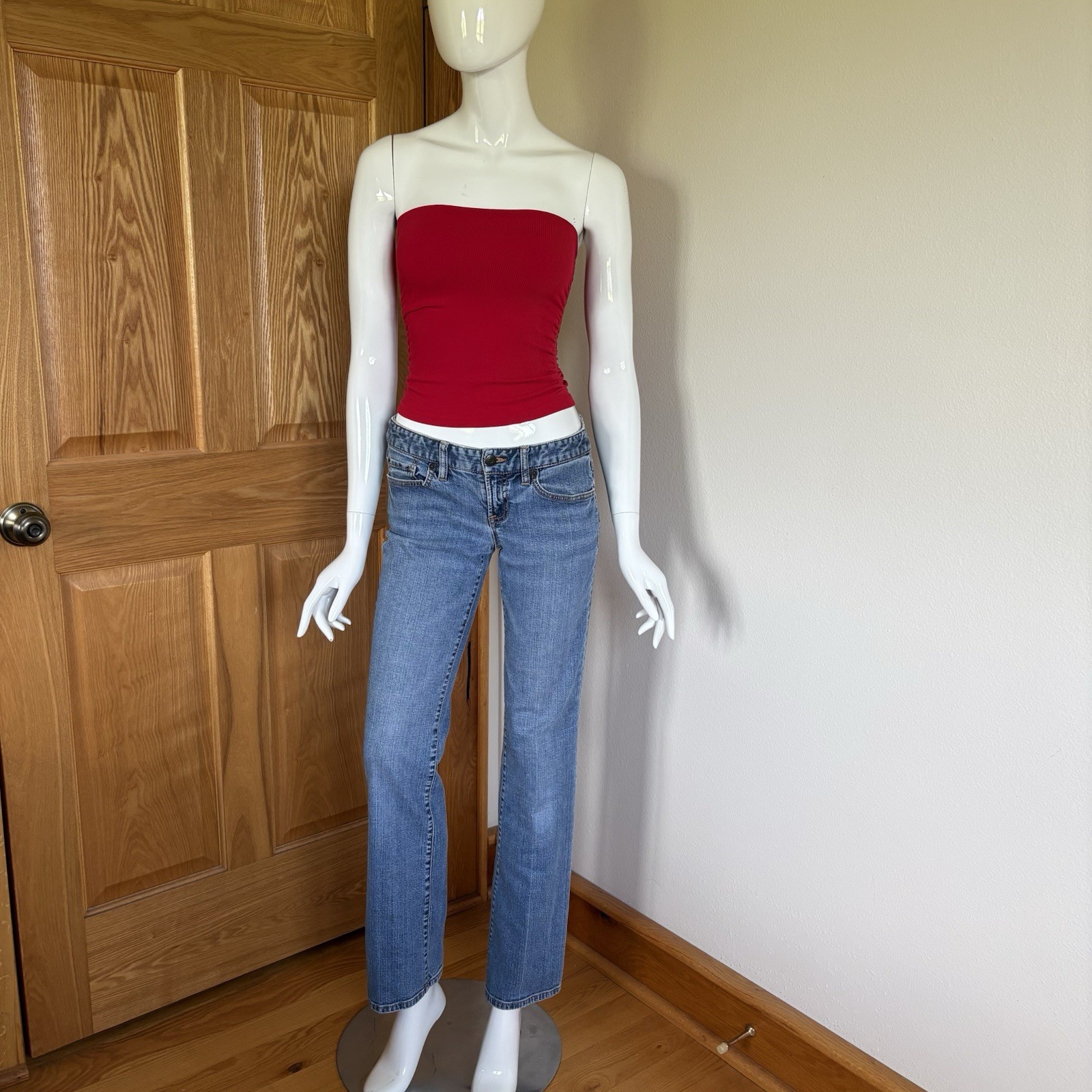 Bisou Bisou Red Solid Ribbed Knit Ruched Strapless Tube Top Stretch XS/S
