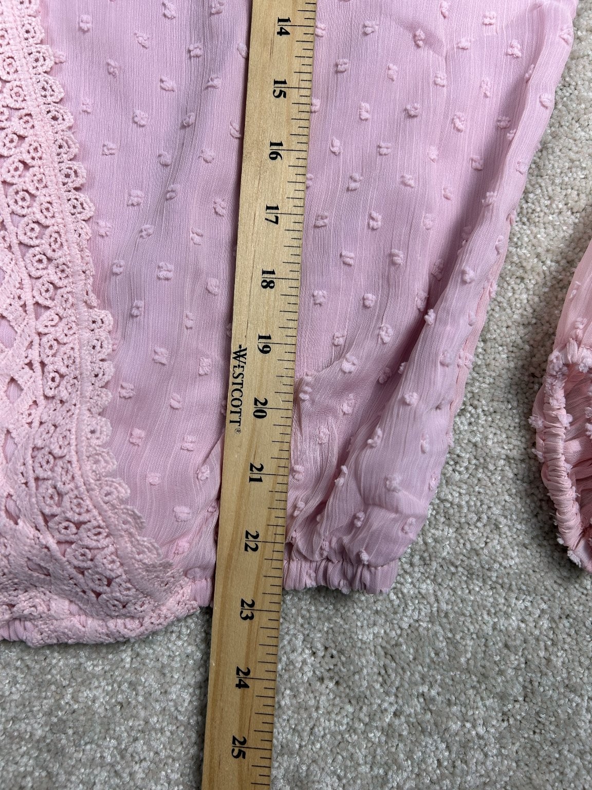 MISS SPARKLING Women’s Pink L Wrap Blouse Lace Swiss Dot Long Sleeve Top