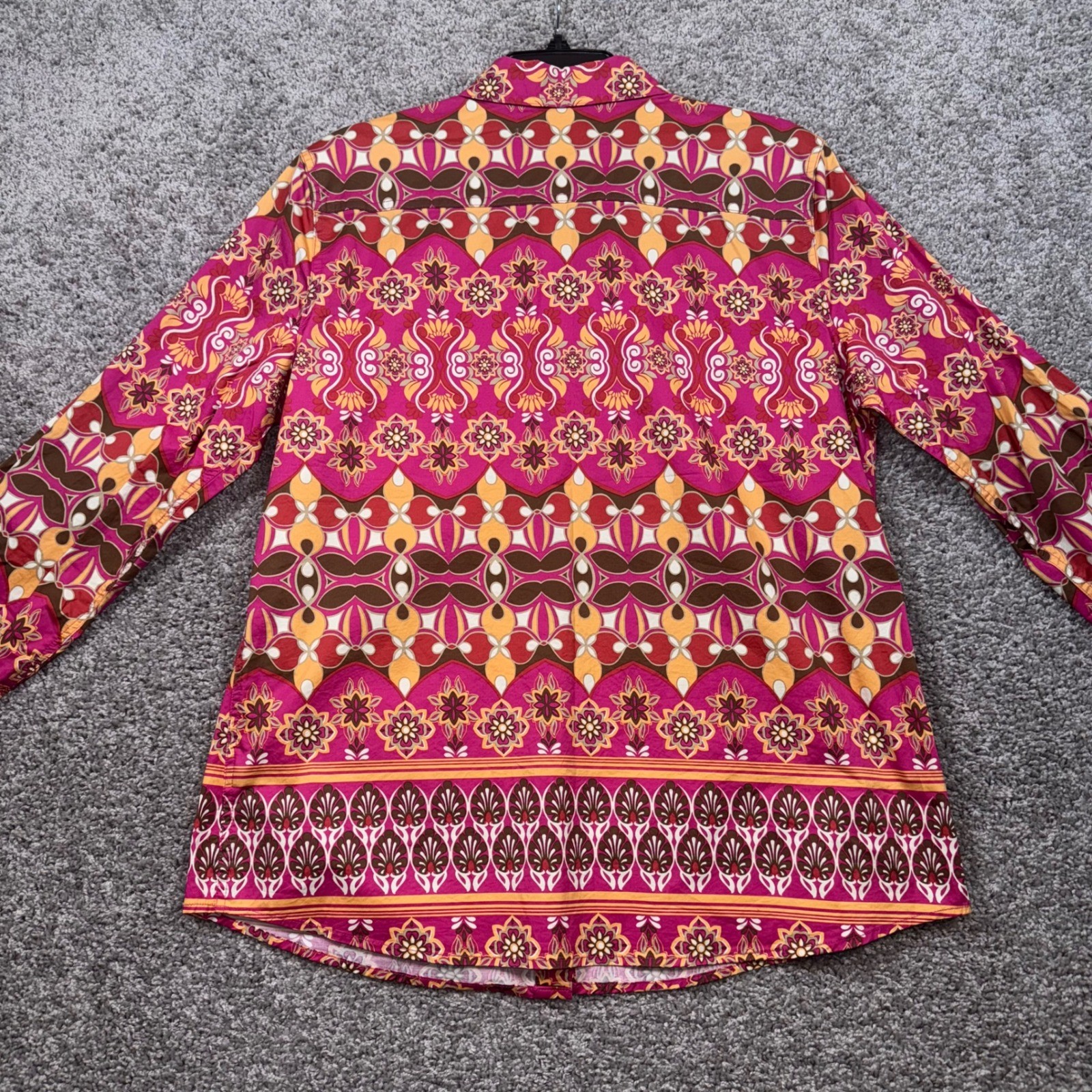 J. McLaughlin Lois Blouse Womens XL Pink Brown Geometric Stretch Sateen NEW