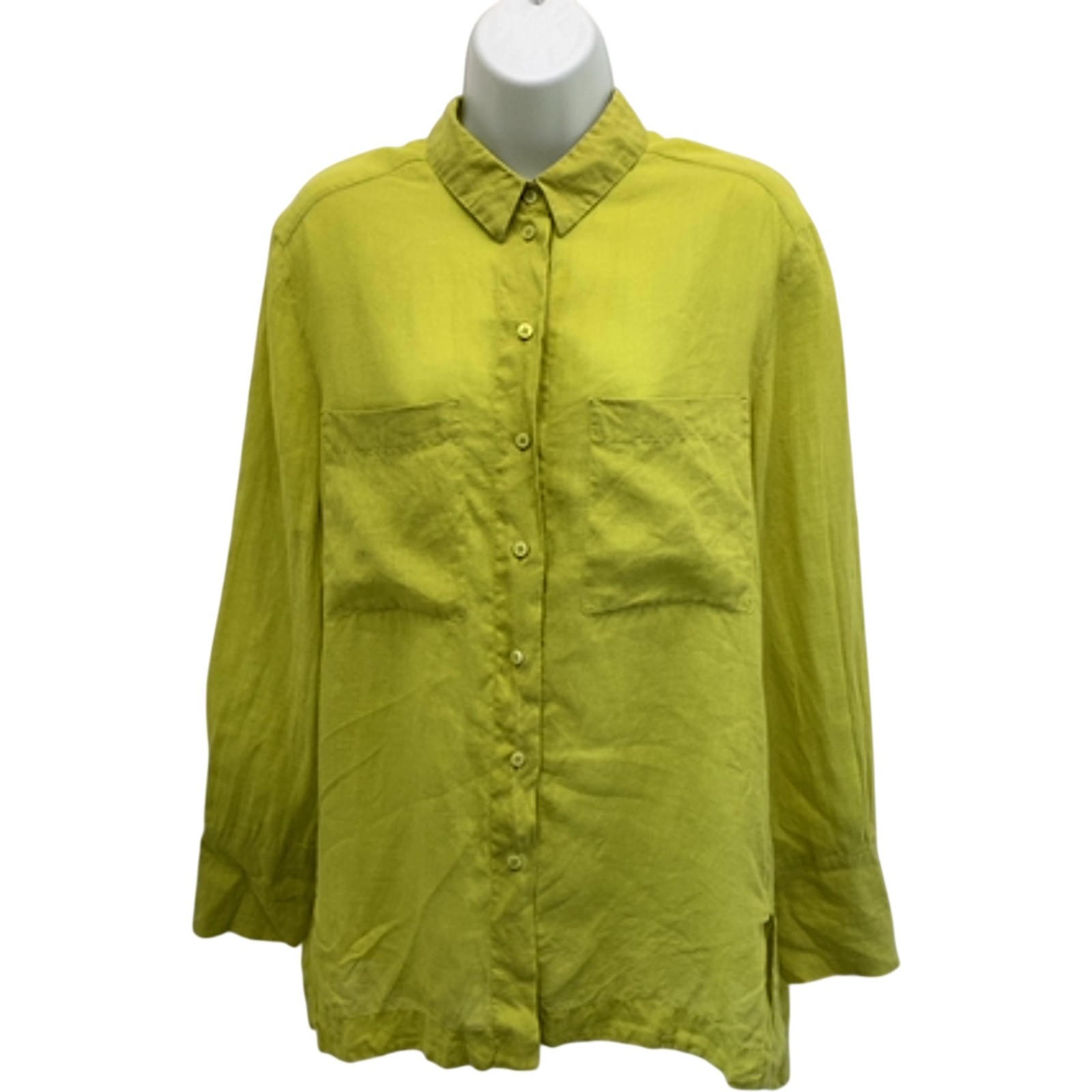 Luisa Cerano Light Green Ramie Button-Up Women’s Shirt Long Sleeve – UK 12