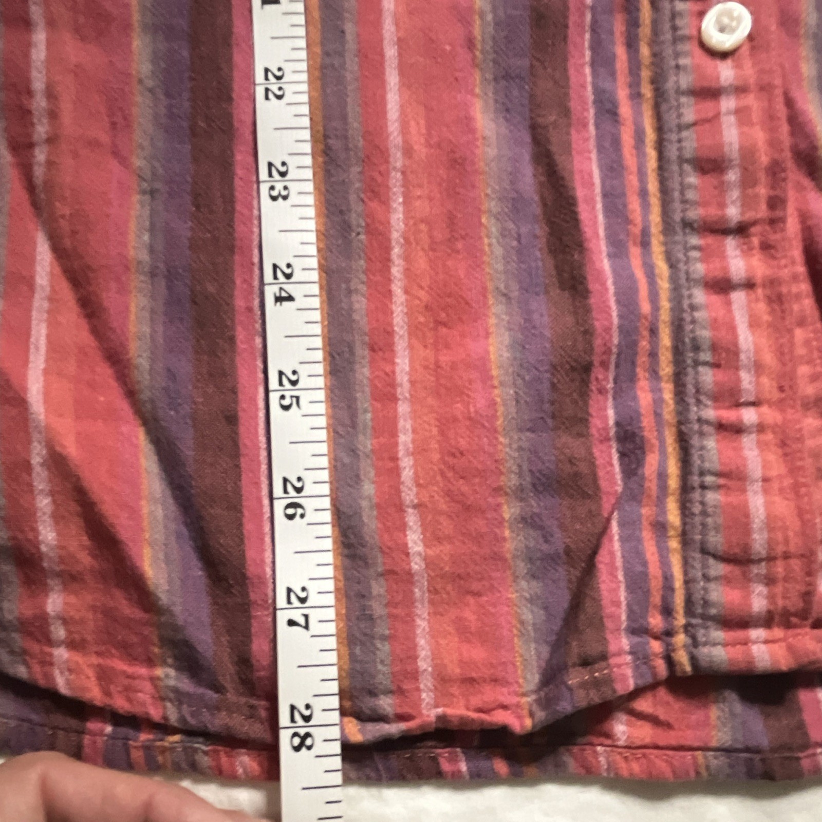 Chaps women’s MRed/Purple/Orange Striped Woven Cotton Button-Front Shirt(88)