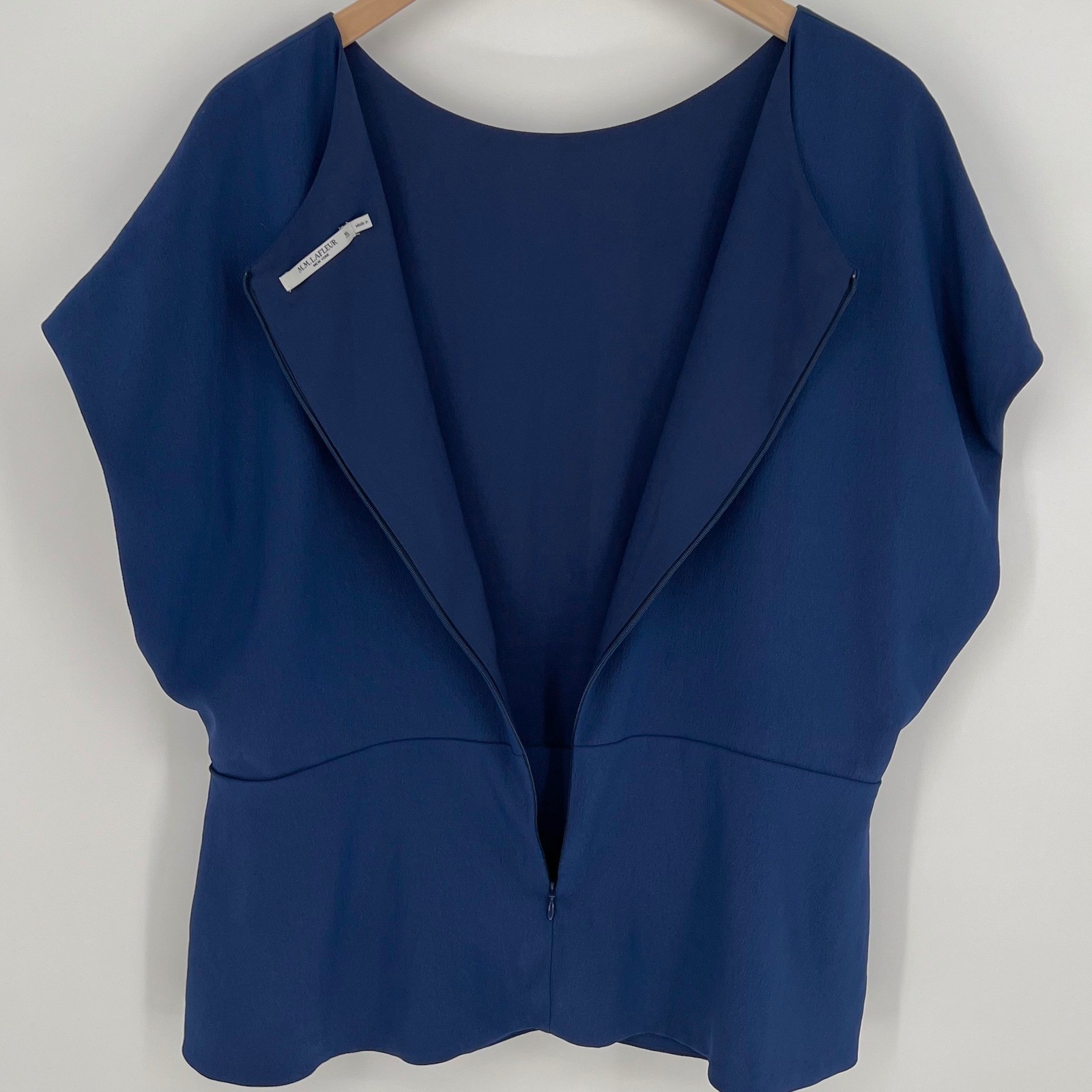 MM LaFleur Draped Front Short Sleeve Blouse Size XL Blue Professional Career Top