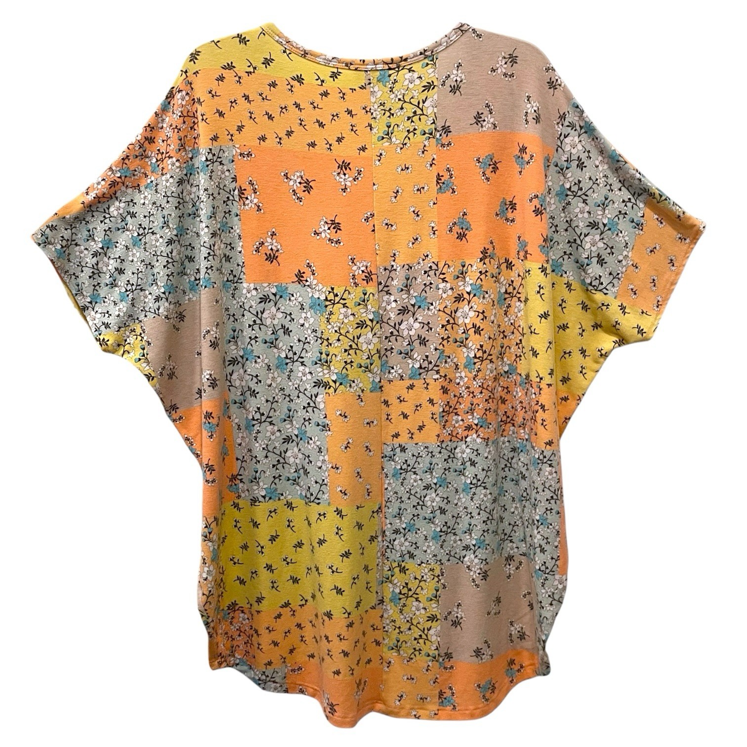 Be Stage Womens Size XL Dolman Sleeve Top Floral Patchwork Mixed Print V Neck