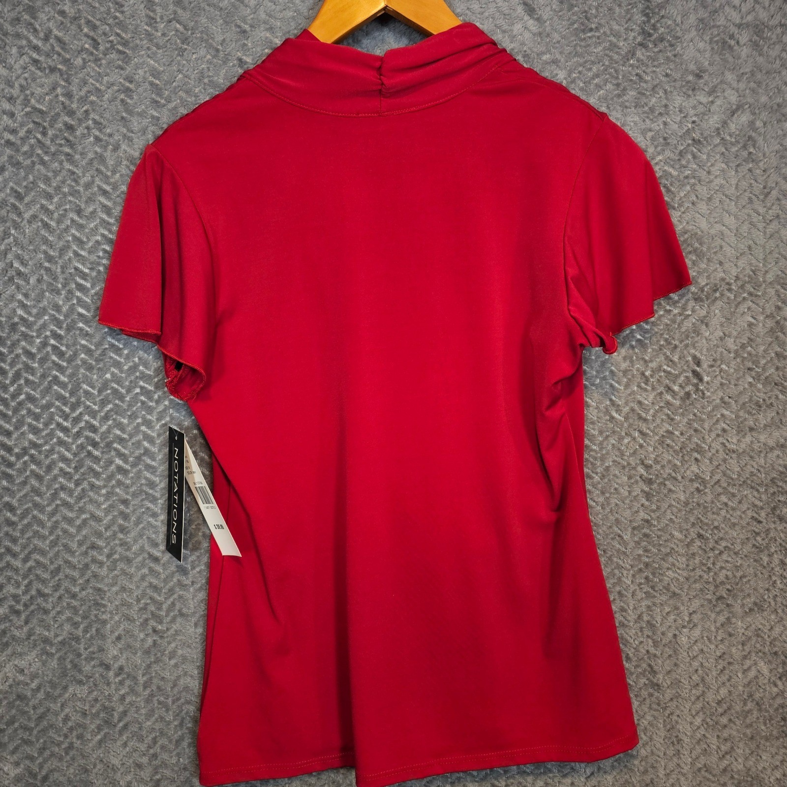 Notations Womens Red Layered Look Beaded Draped Top Short Sleeve Size M MITF0989