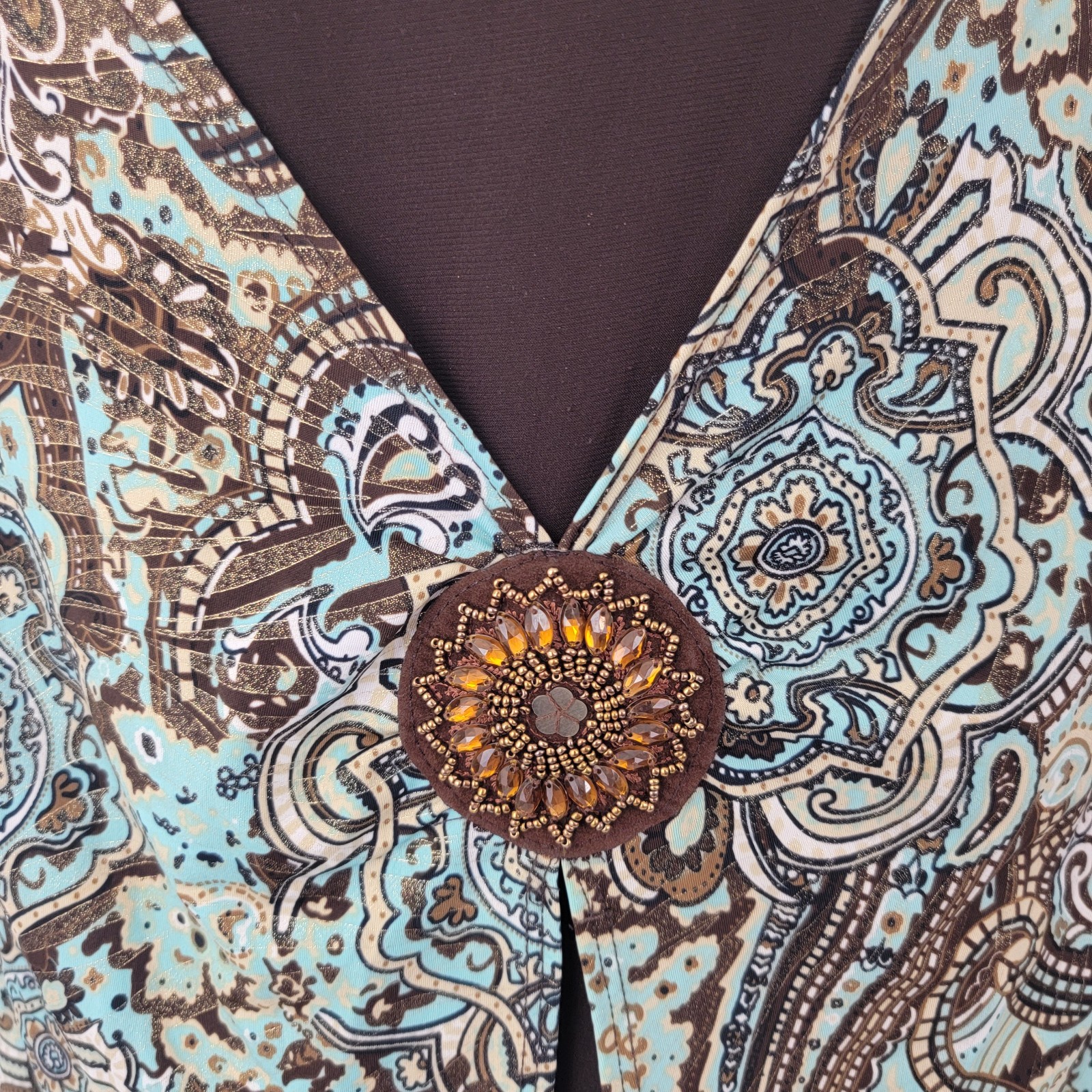 DRESSBARN Womens Top Sz PL Artsy Paisley Layered Stretch Mature Beaded Sparkle