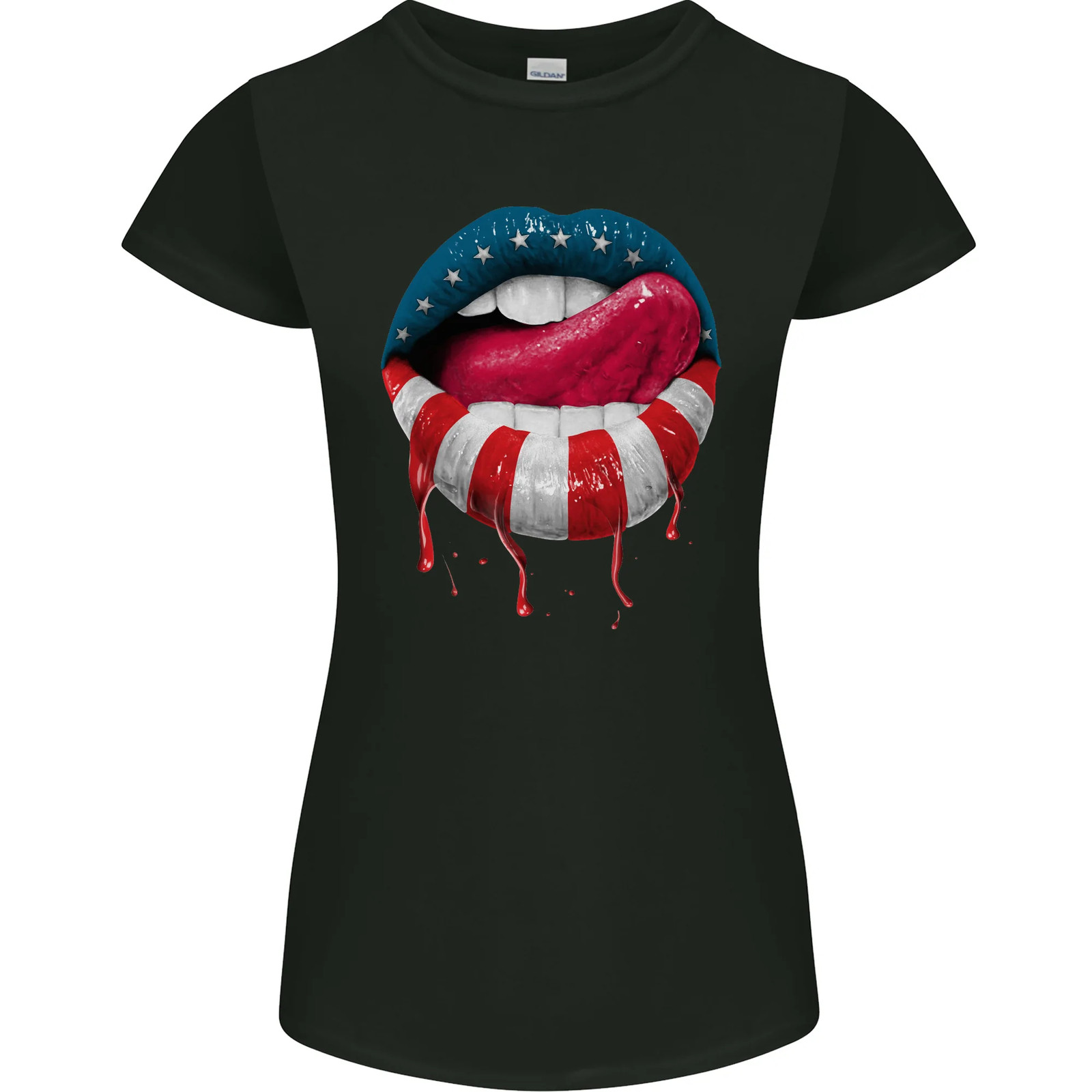 Sexy USA Flag Lips America July 4th Womens Petite Cut T-Shirt