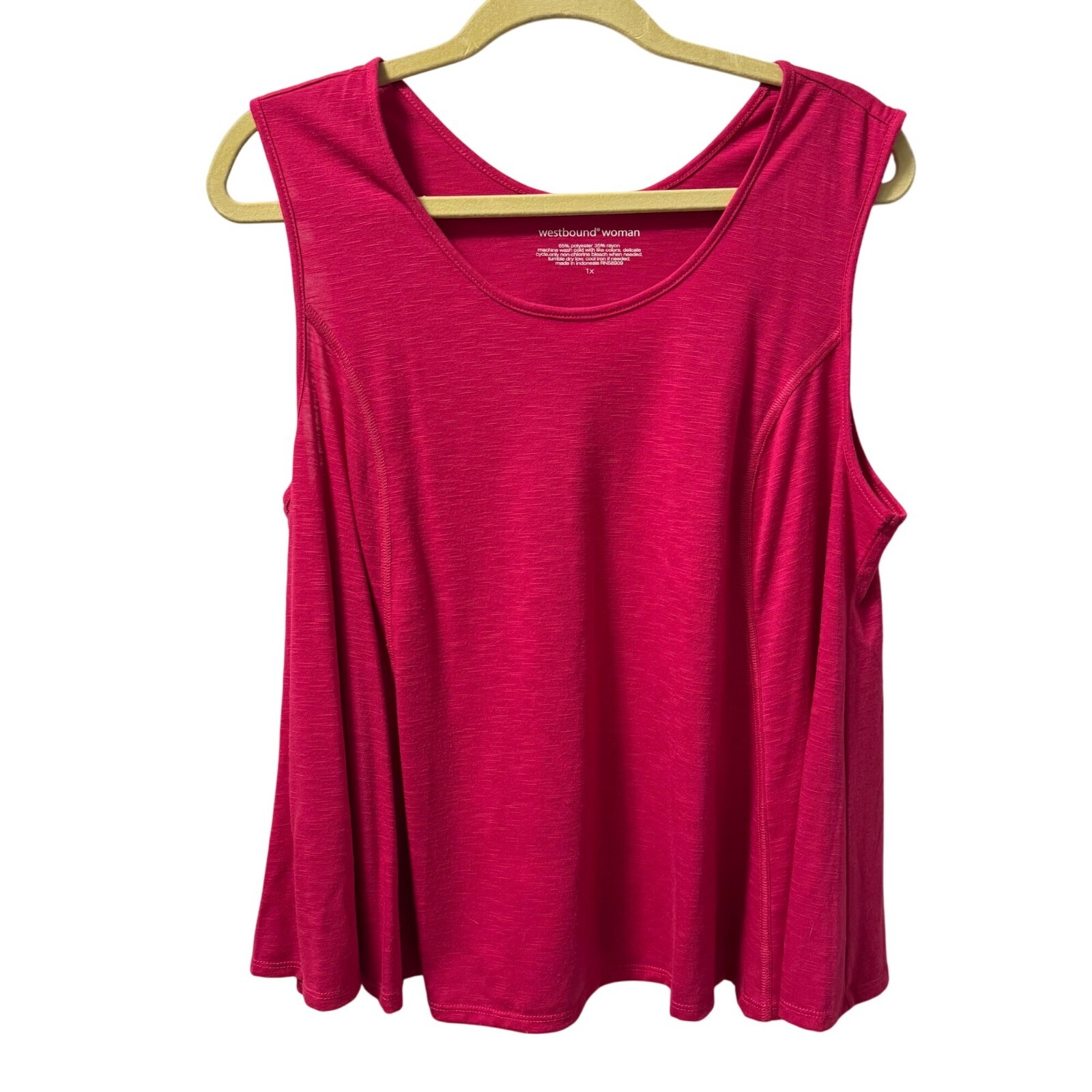 Westbound Woman Pink Sleeveless Tank Top 1X Relaxed Fit Polyester Rayon Blend