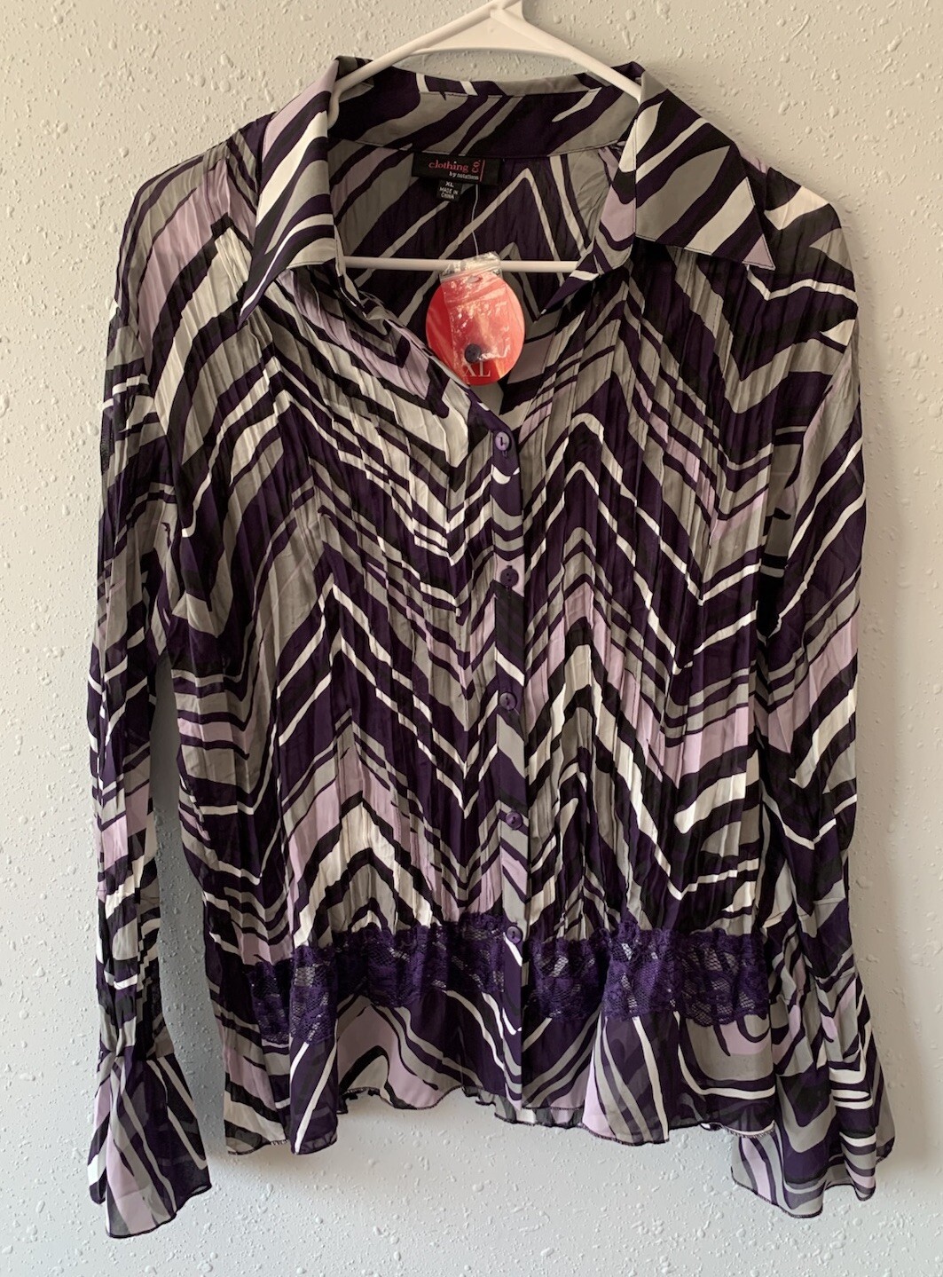 Clothing Co By Notations Women’s Sheer Blouse XL Long Sleeved Flared Cuffs NWT