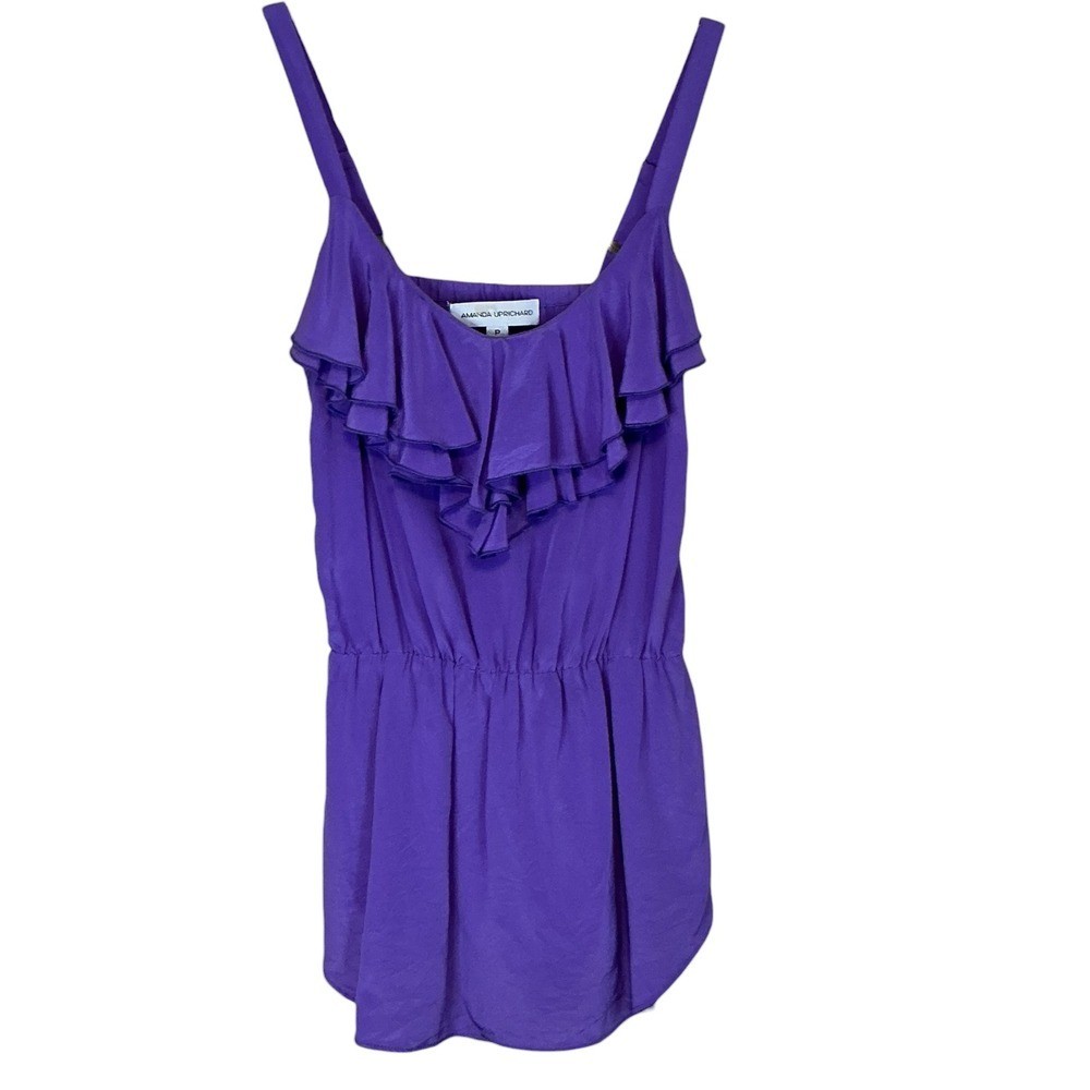 Amanda Uprichard Cami Womens P Purple Ruffle Tiered Silk Elastic Waist Blouse