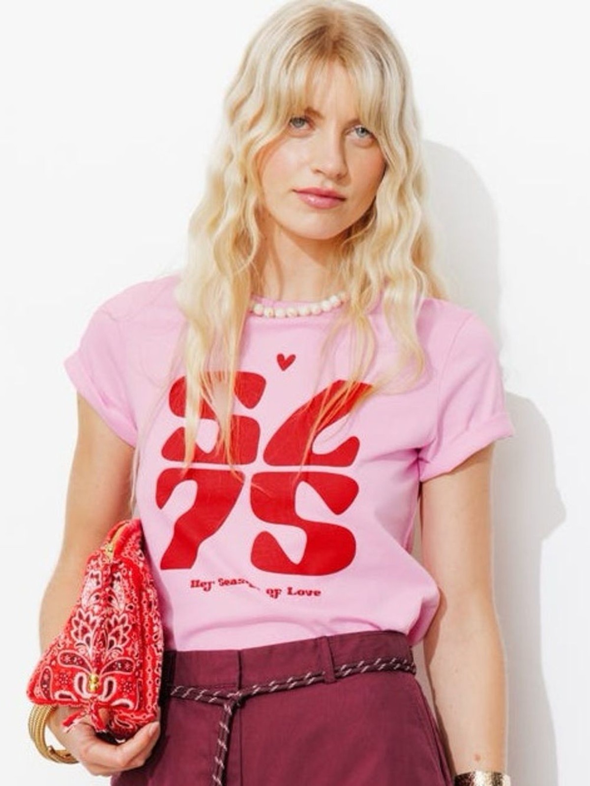 Promod Pink Tee with Red Graphic