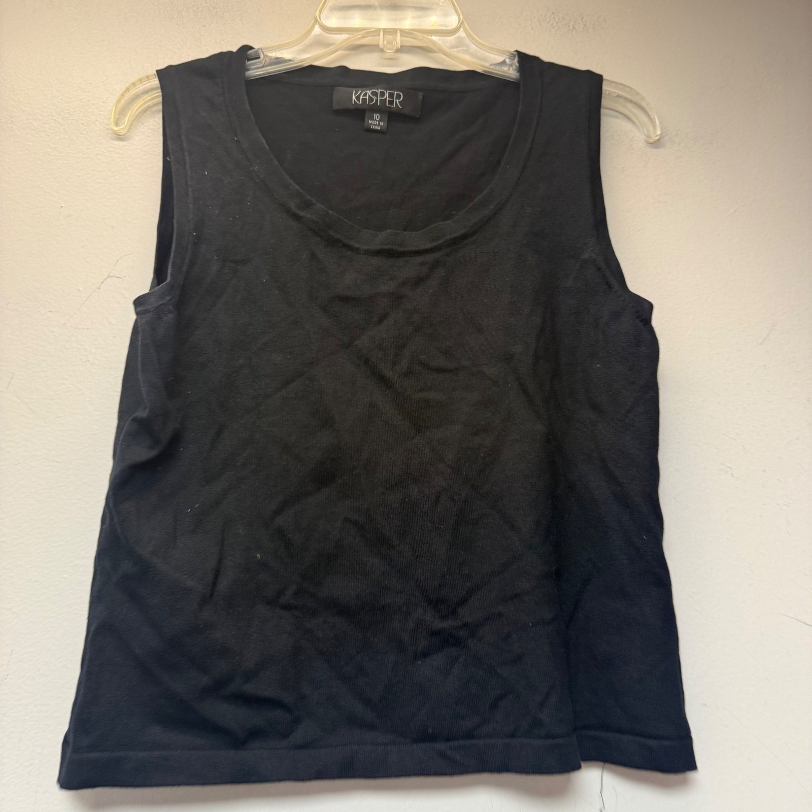 Kasper Tank Top Womens 10 Black Excellent Silk Blend Scoop Neck Shell 13528