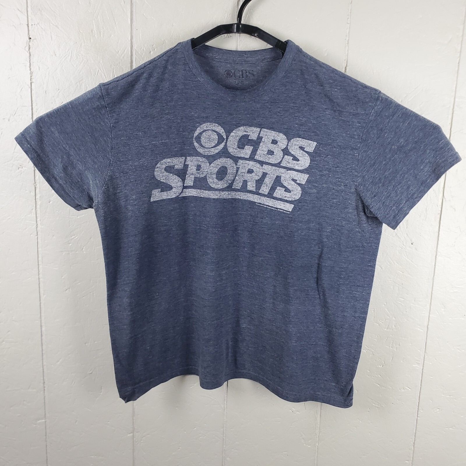 CBS Sports Shirt Womens Large Blue Crew Neck Short Sleeve Graphic Stretch Casual
