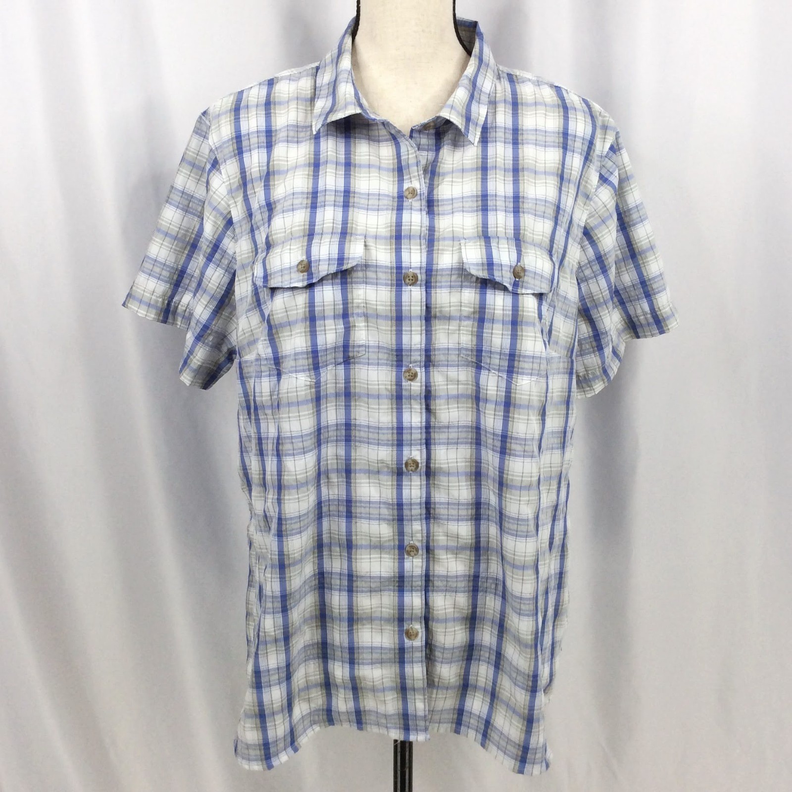 Eddie Bauer Travex Top Womens Size 2XL Plaid Vented Outdoor Short Sleeve Button