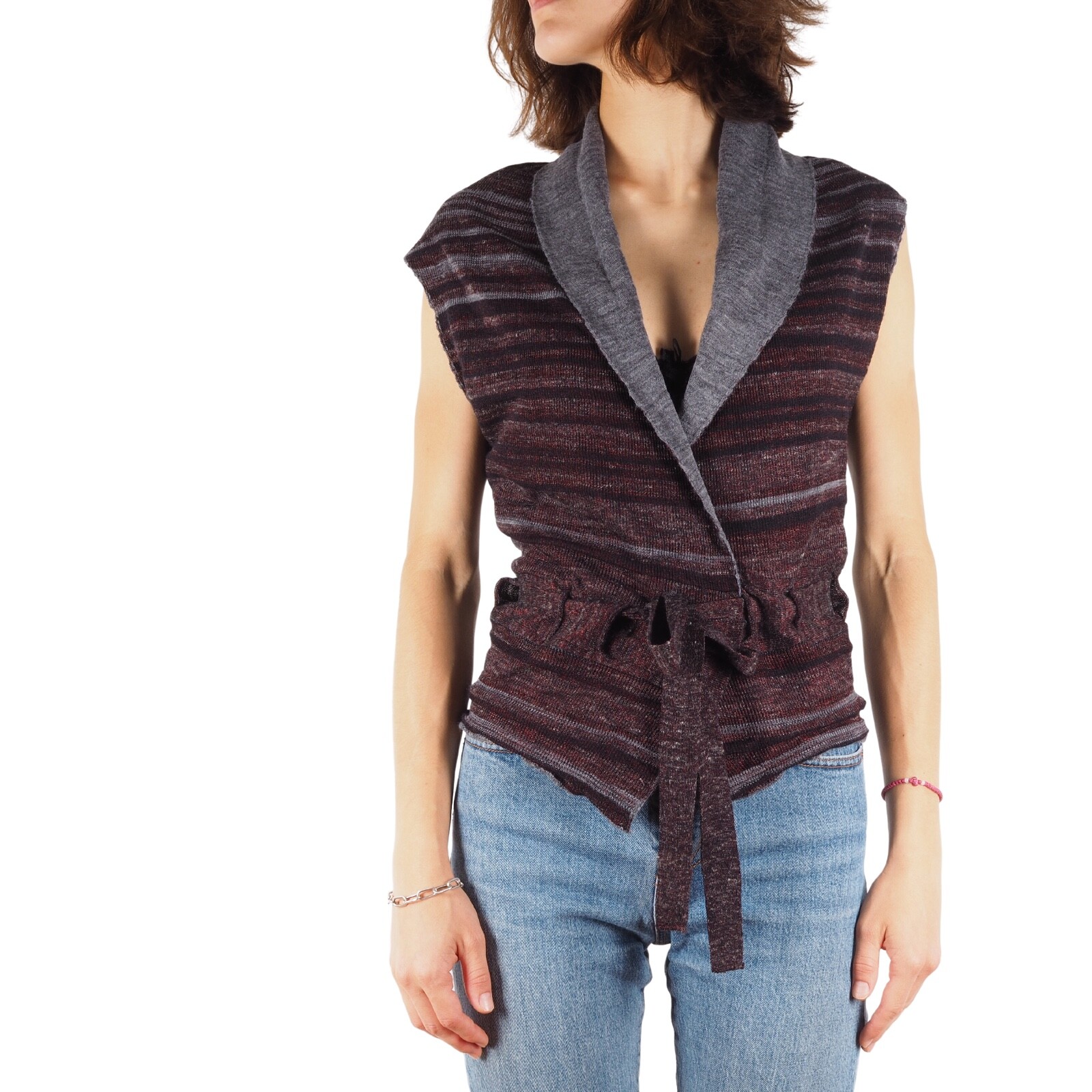 Sarah Pacini Women’s Sleeveless Gray Maroon Sweater Top One Size XS / S / M / L