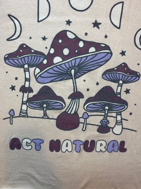 Bowery Mushroom Act Natural Fungi Moon Phase T Shirt SML Womens Mens Tan