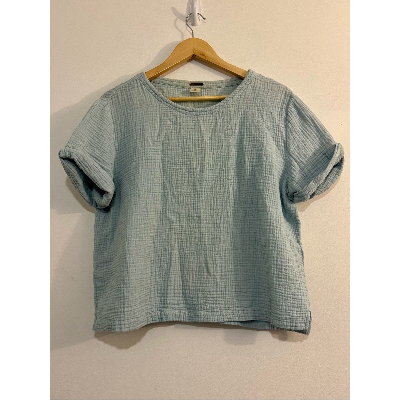 Magaschoni Pale Blue 100%Organic Cotton Blouse Sz M Coastal Lightweight