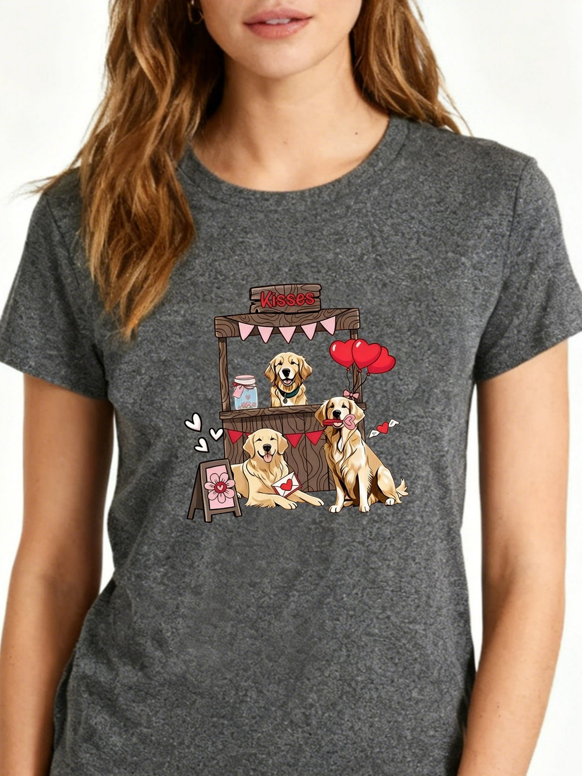 Valentine’s Day Dog Booth Graphic Tee Soft Polyester Lovely Pet Women’s T-Shirt