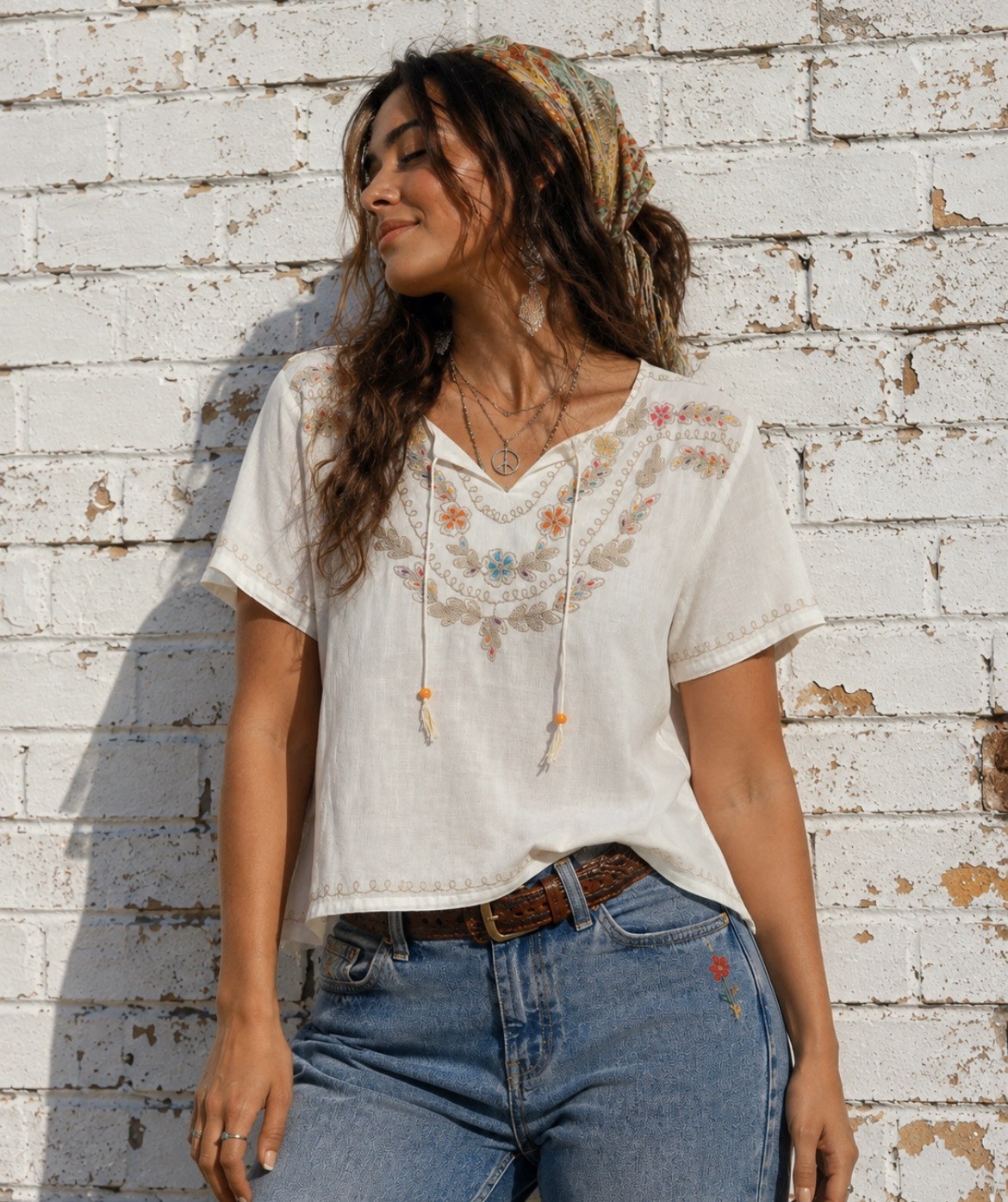 Vintage Embroidered Hippie Boho Blouse Woodstock Festival Fairy Artisan Top M/L