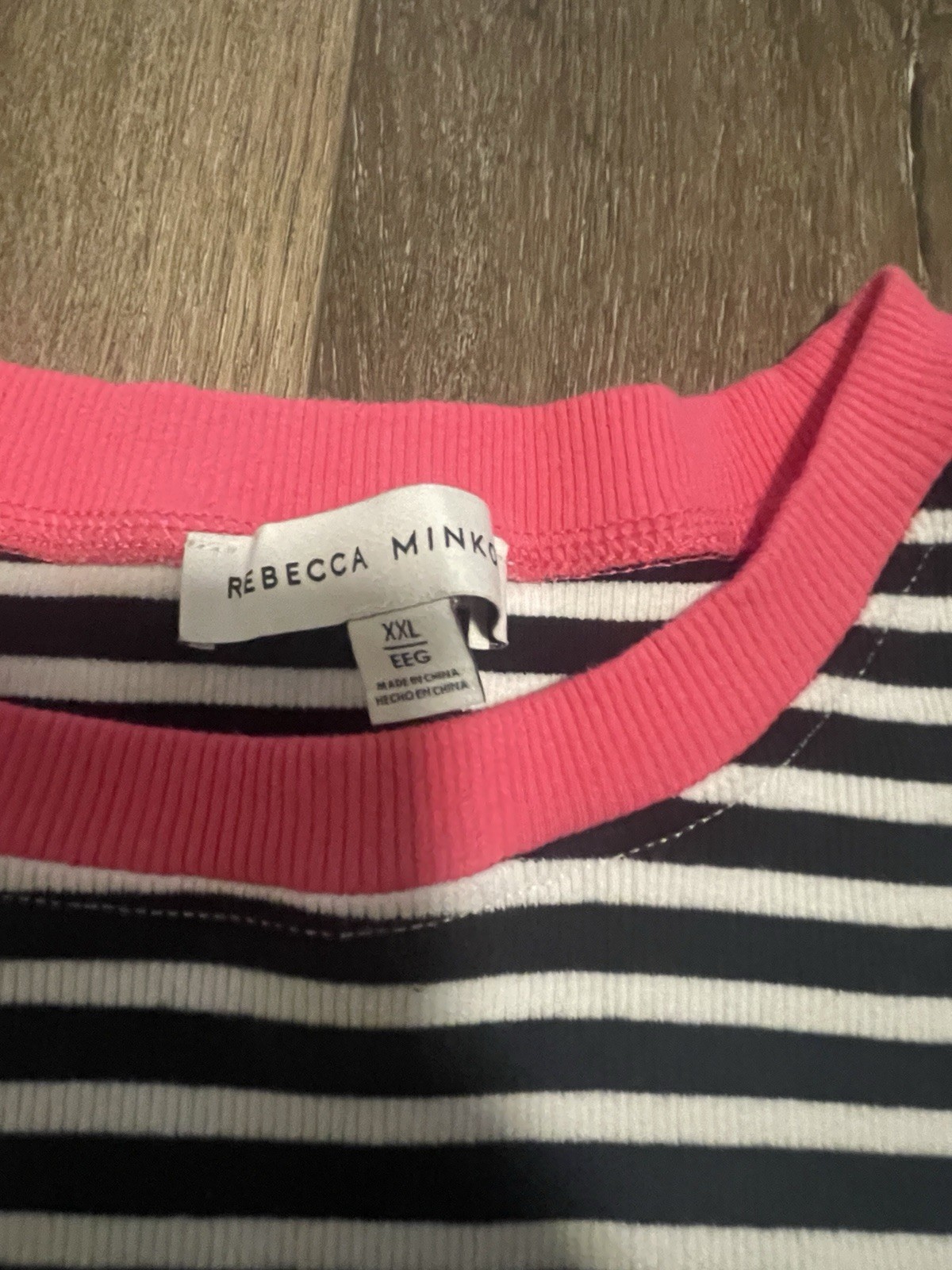 Rebecca Minkoff Black/White Striped Crew Neck Puff Sleeve Knit Tee Pink Trim