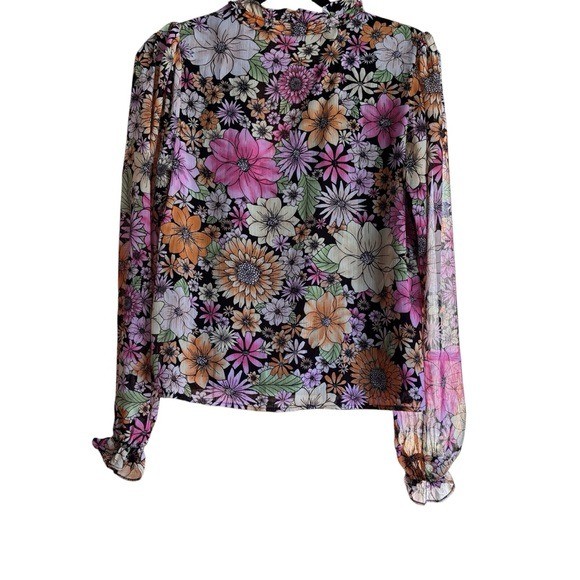 Steve Madden Womens Floral Ruffle Tie Neck Chiffon Blouse Multi Color S