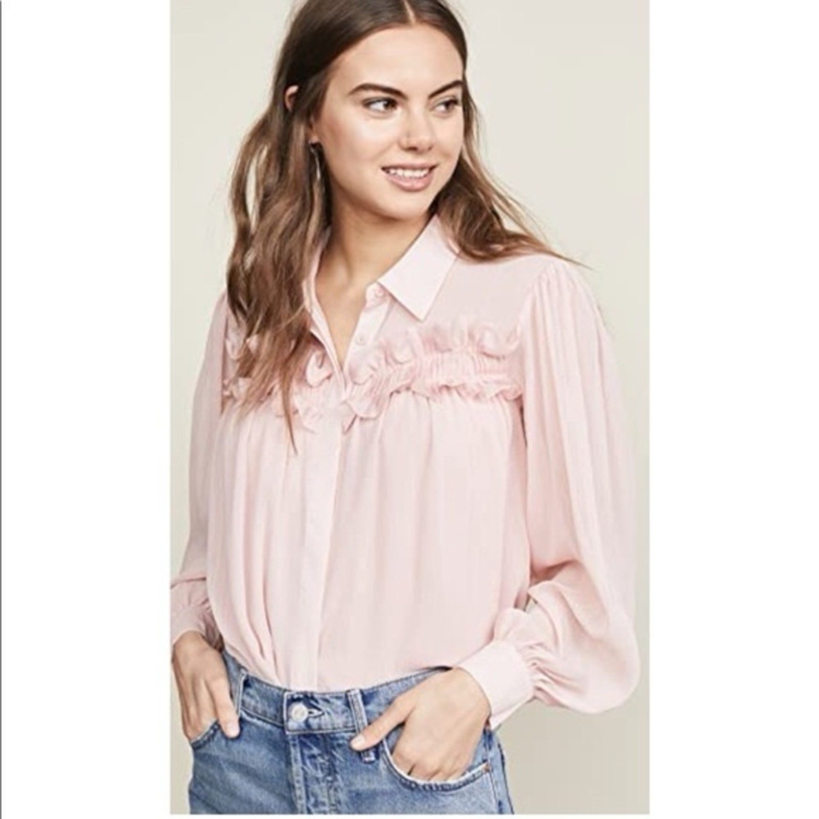 Endless Rose chiffon button down pink blouse size medium